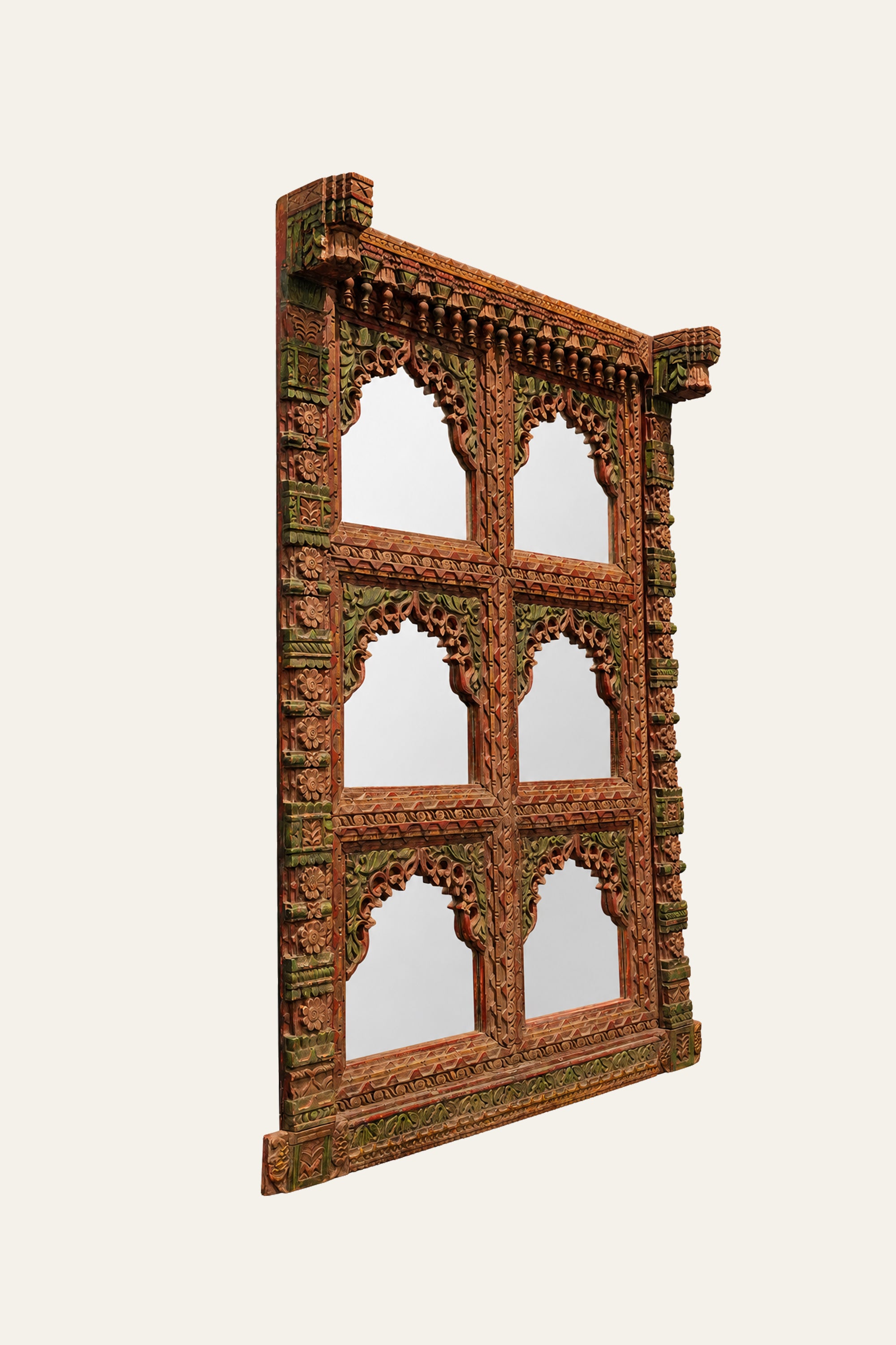 Mughal Style Antique Carved Jharokha Mirror for Wall Decor