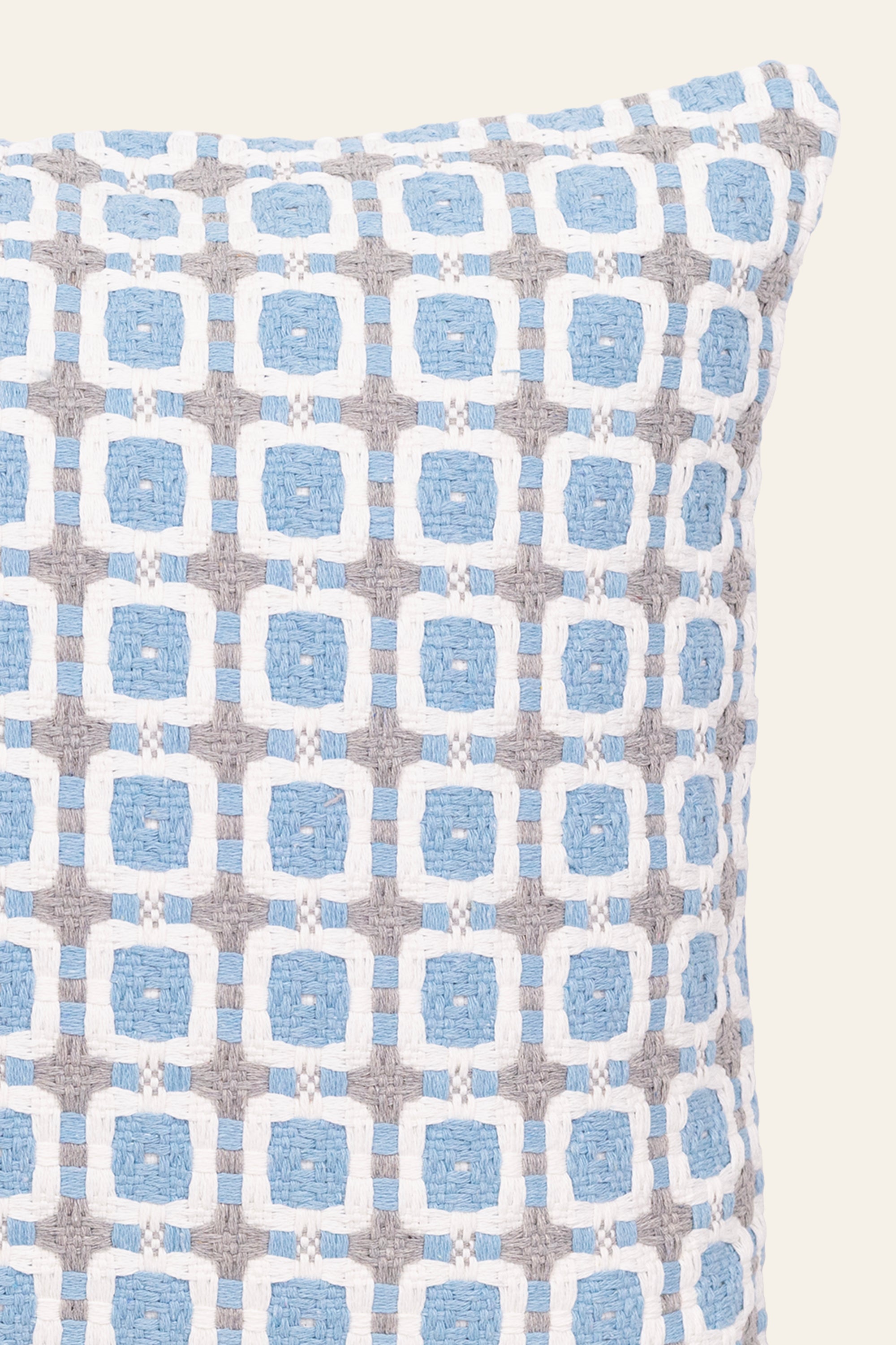 Blue and White Woven Jacquard Cushion