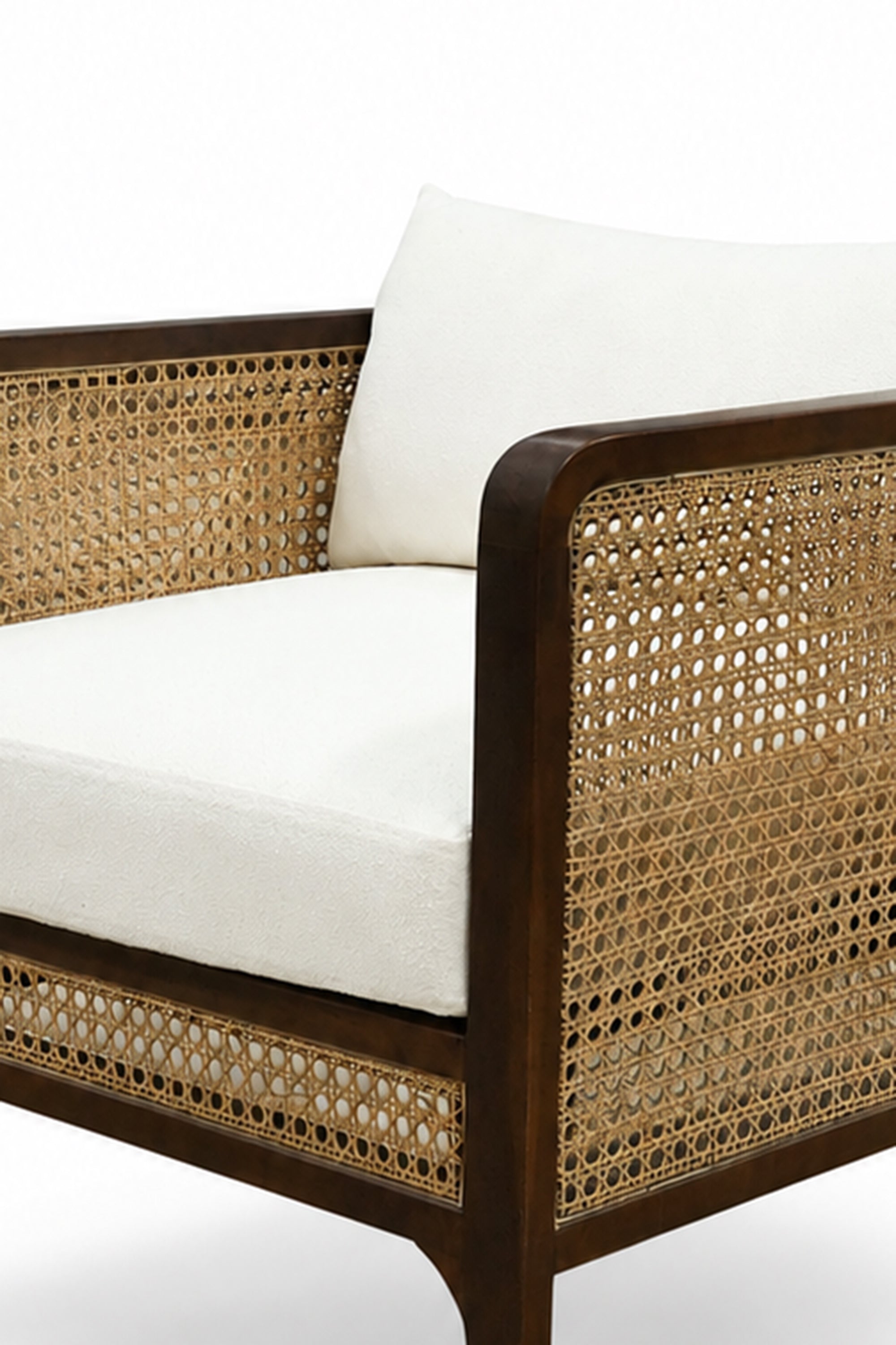 Cane Panel Lounge Armchair with Cushioned Seat