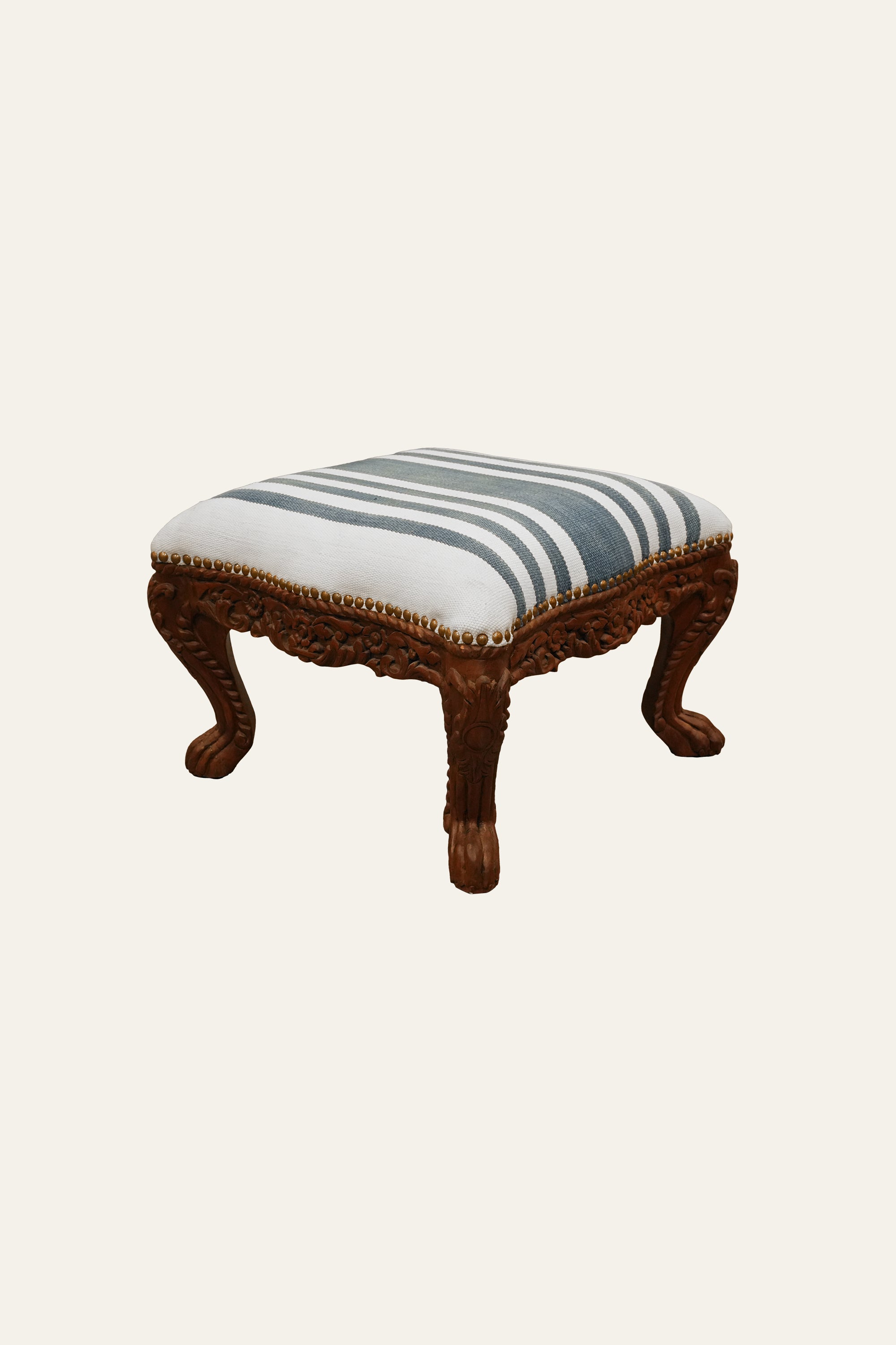 Handwoven Dhurrie Stool in Blue & White
