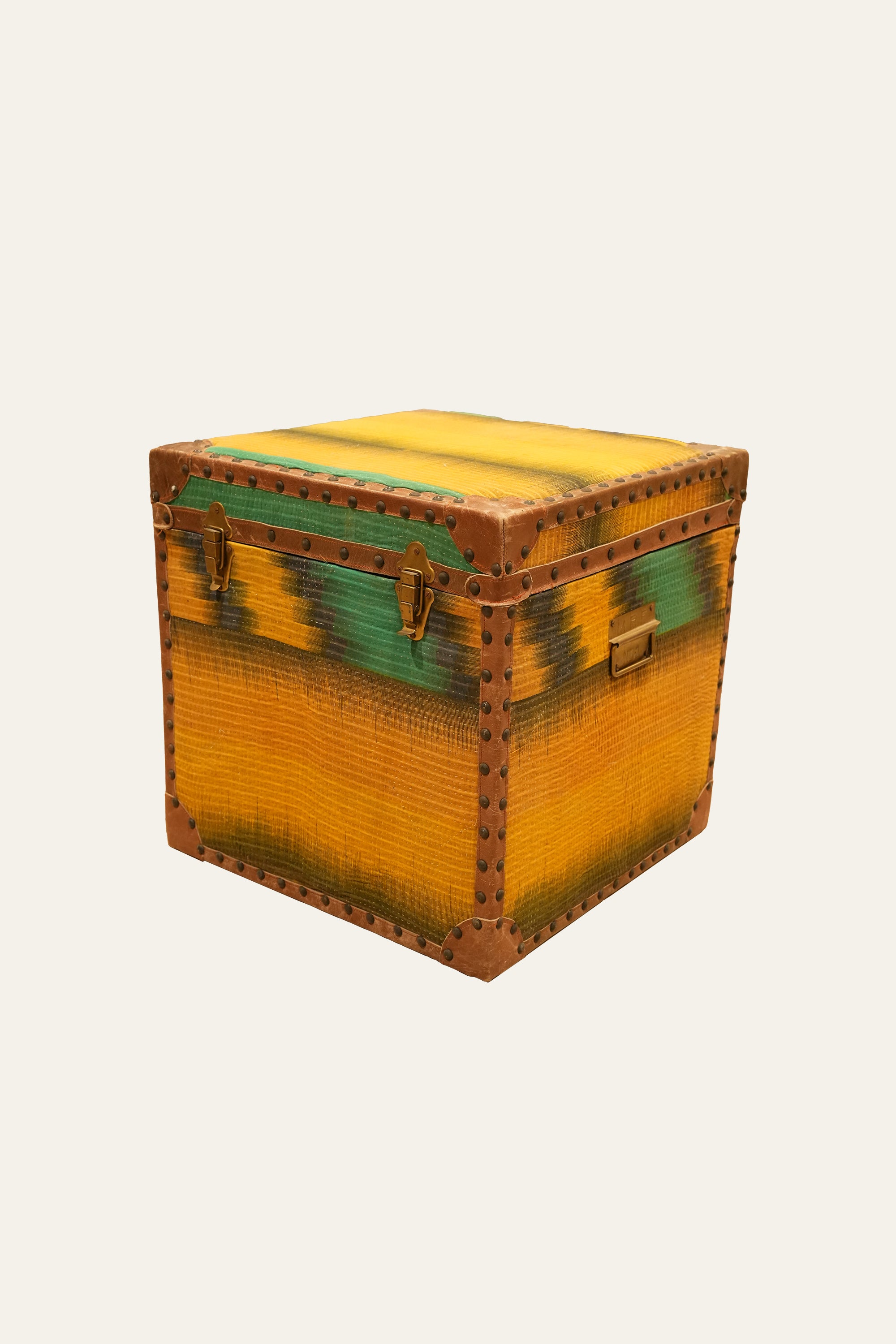 Mustard Ralli Textile Cube Trunk with Brass Studs