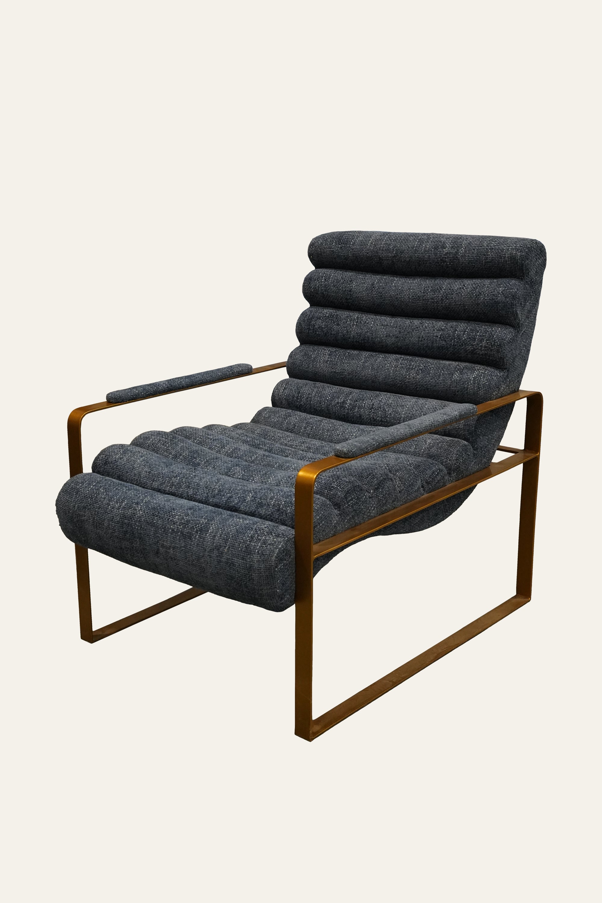 Blue Channel Tufted Lounge Armchair with Metal Frame