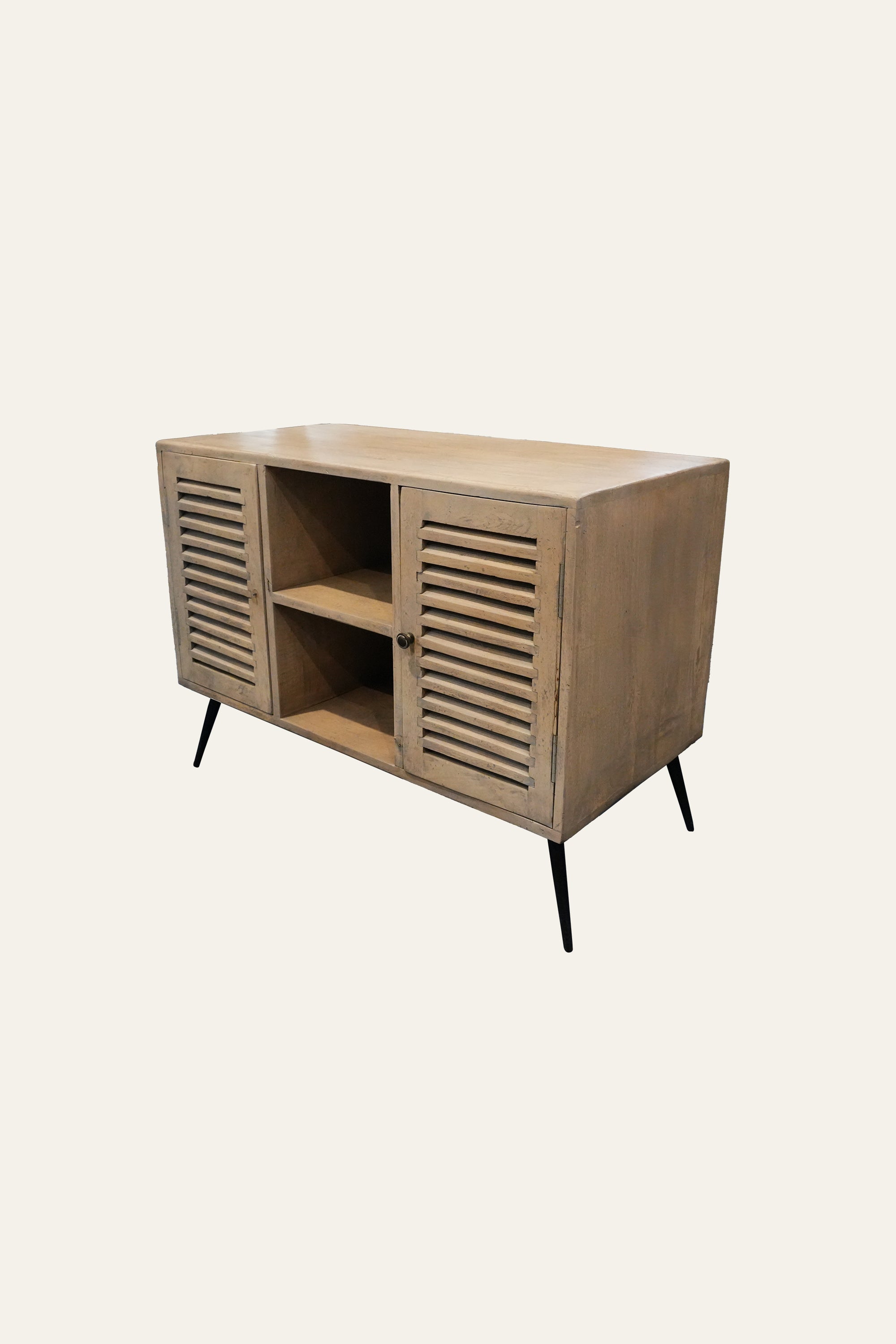 Louvered 2-Door Cabinet with Open Shelves