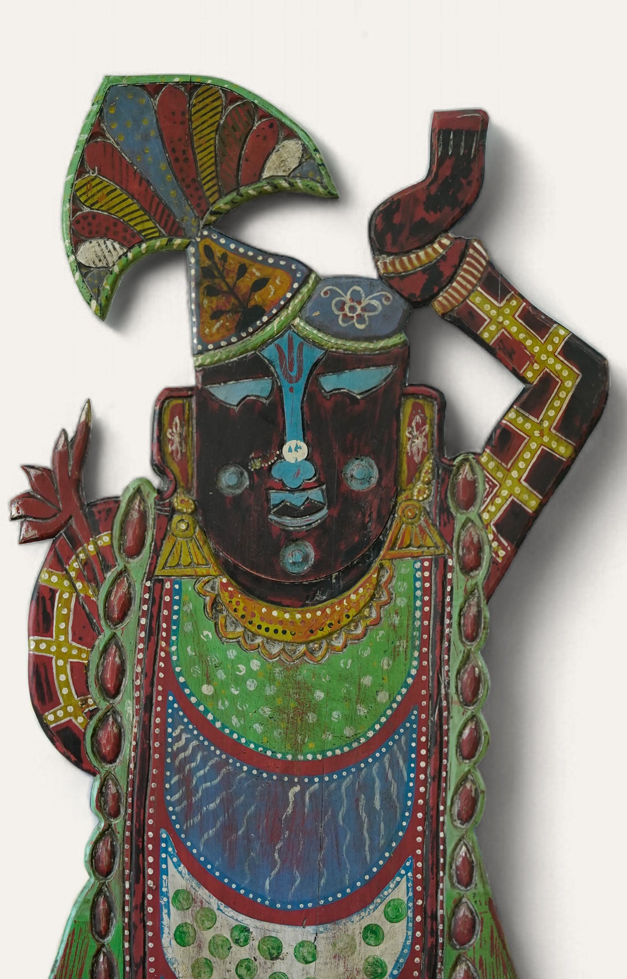 Handcarved Krishna Wooden Panel