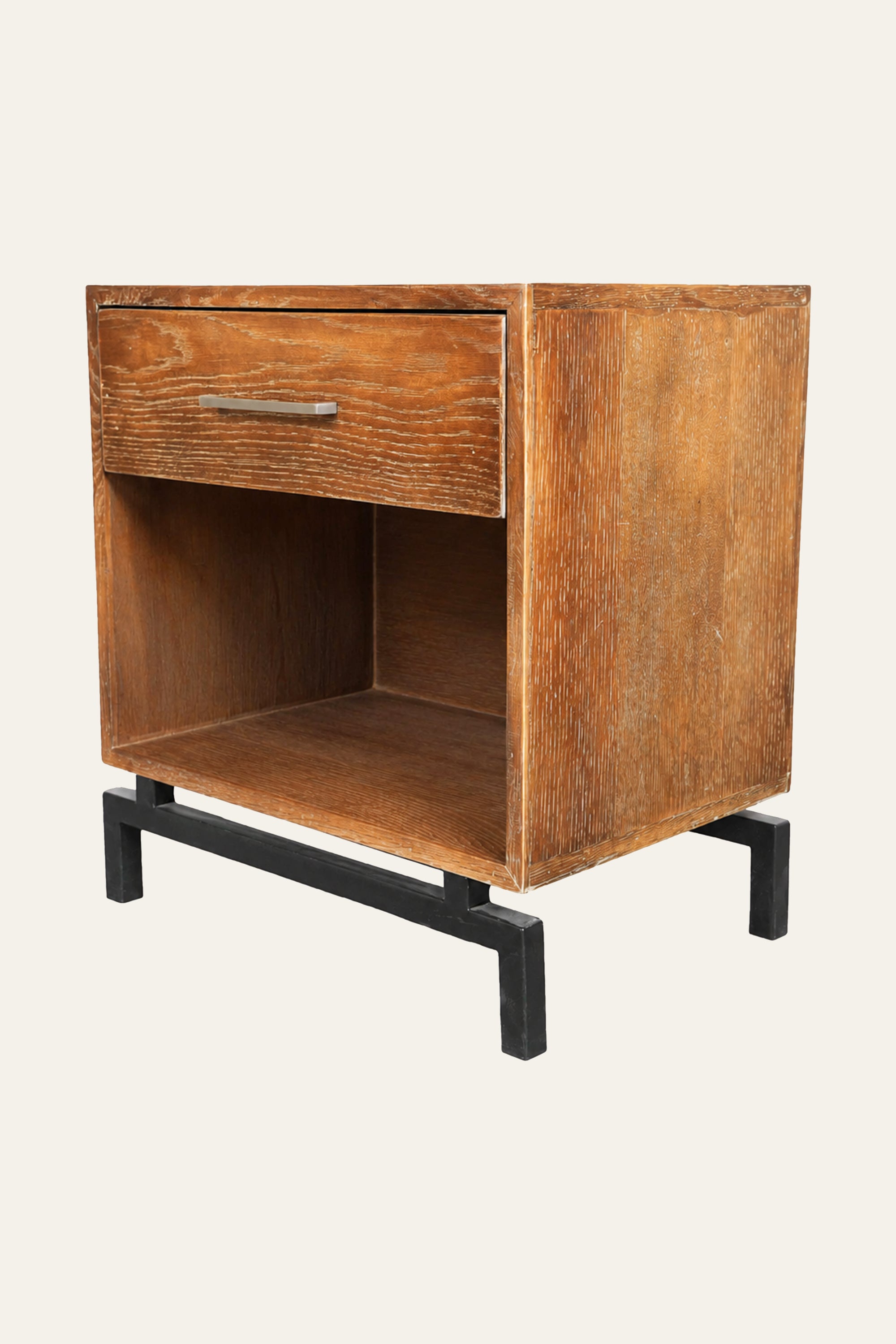 Mid-Century Modern Single Drawer Bedside Table with Open Cubby Shelf