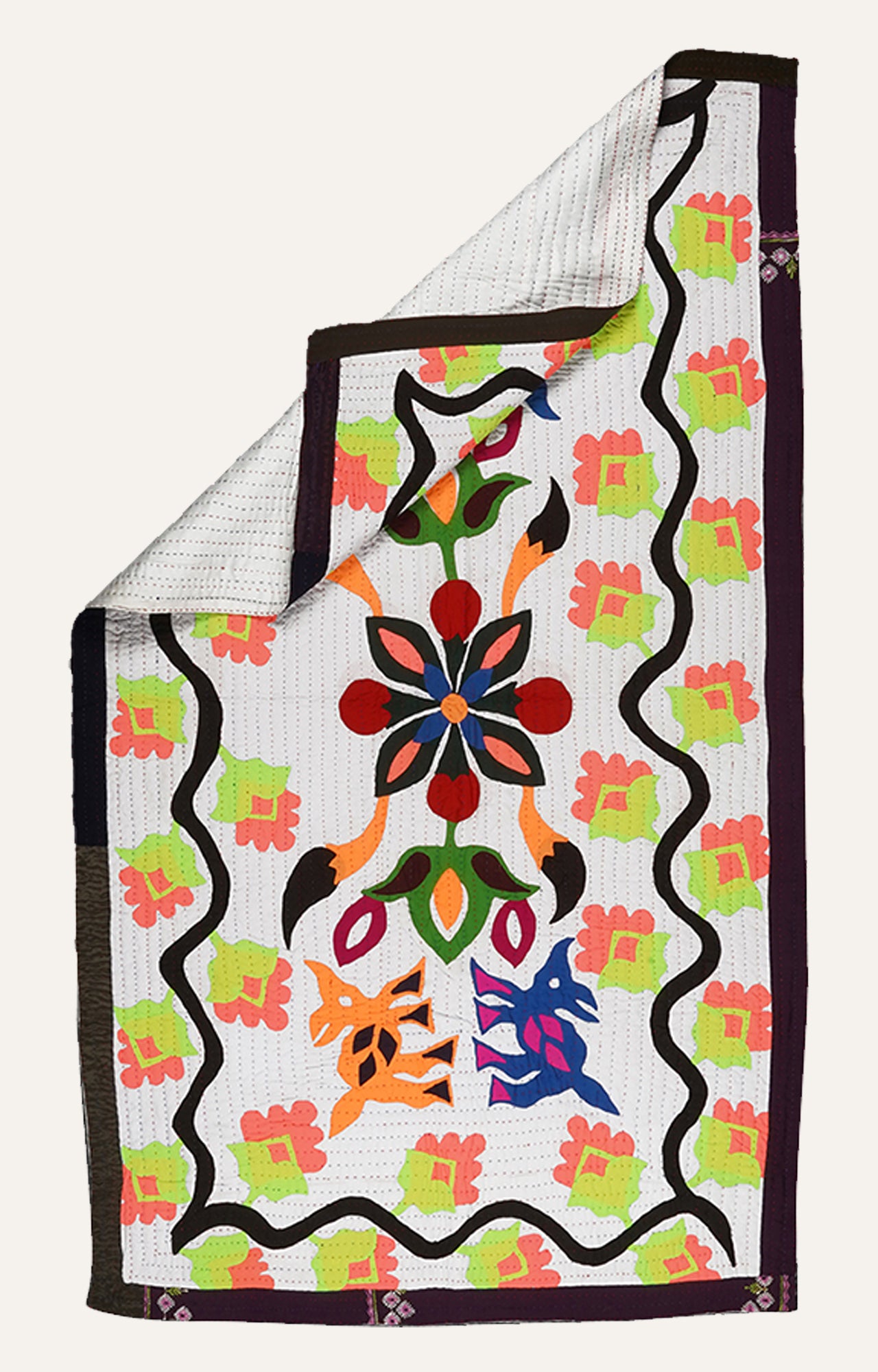 Contemporary Patchwork Applique Flowers Vintage Textile