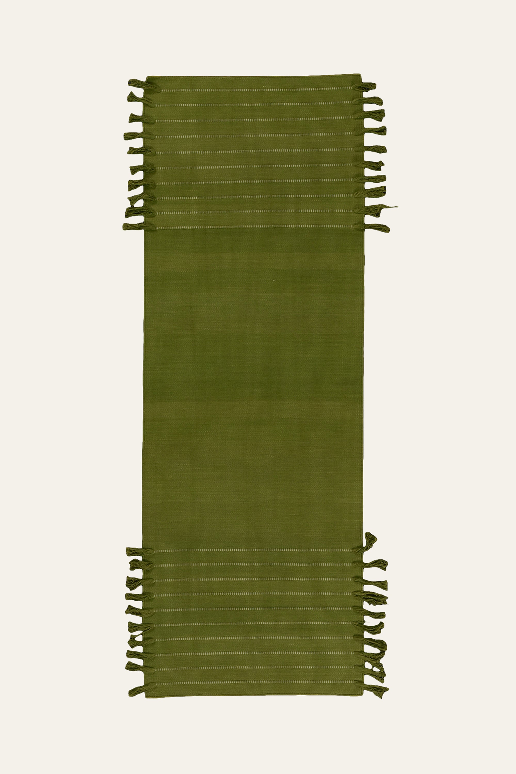 Olive Green Washable Cotton Yoga Mat with Fringe