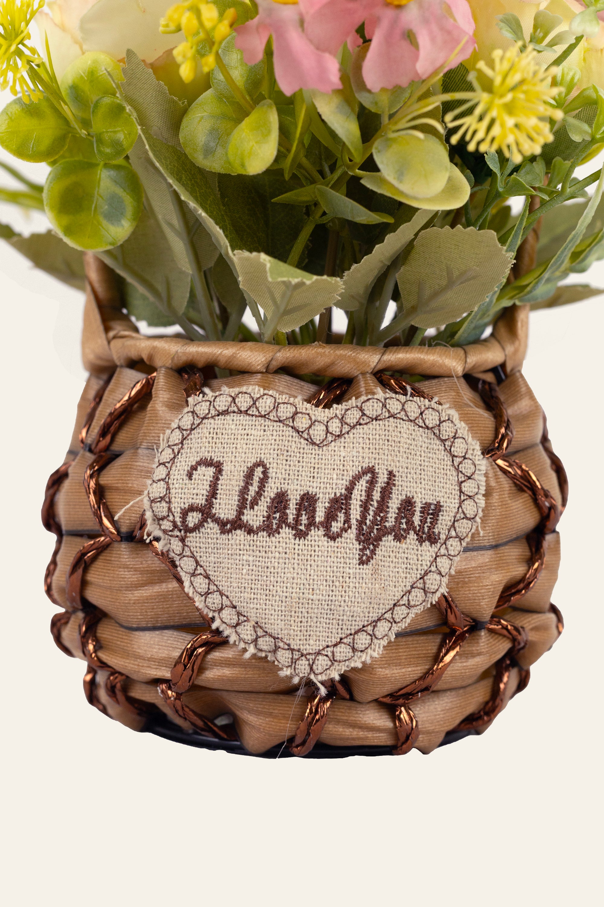 Peach Rose Artificial Flower Basket