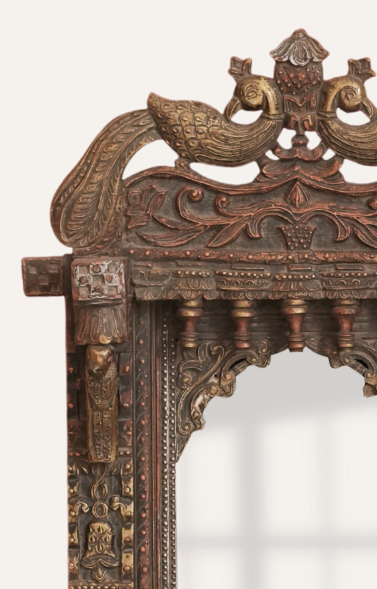 Regal Antique Peacock Carved Mirror Frame