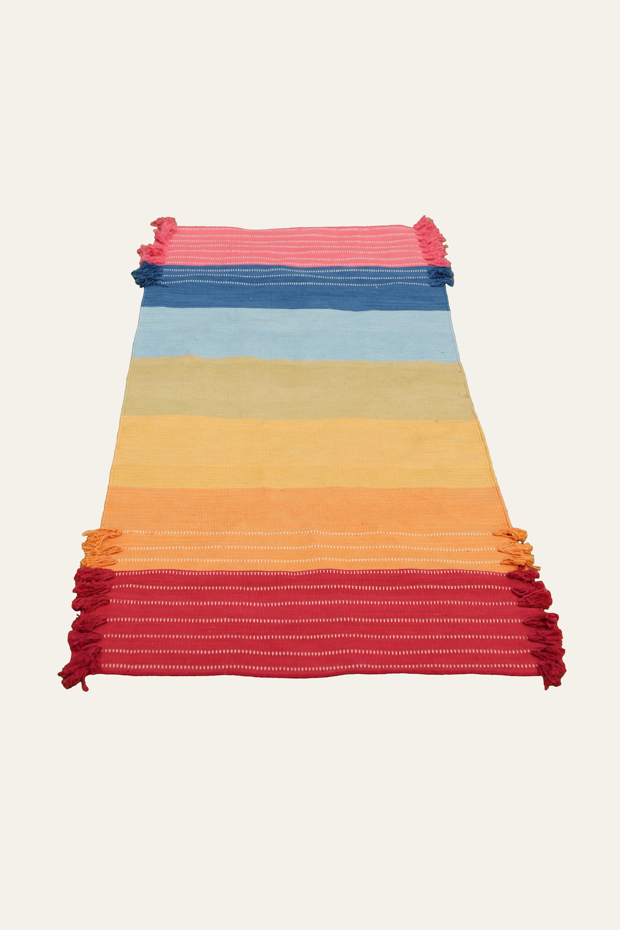 Multicolour Striped Washable Cotton Yoga Mat with Fringe