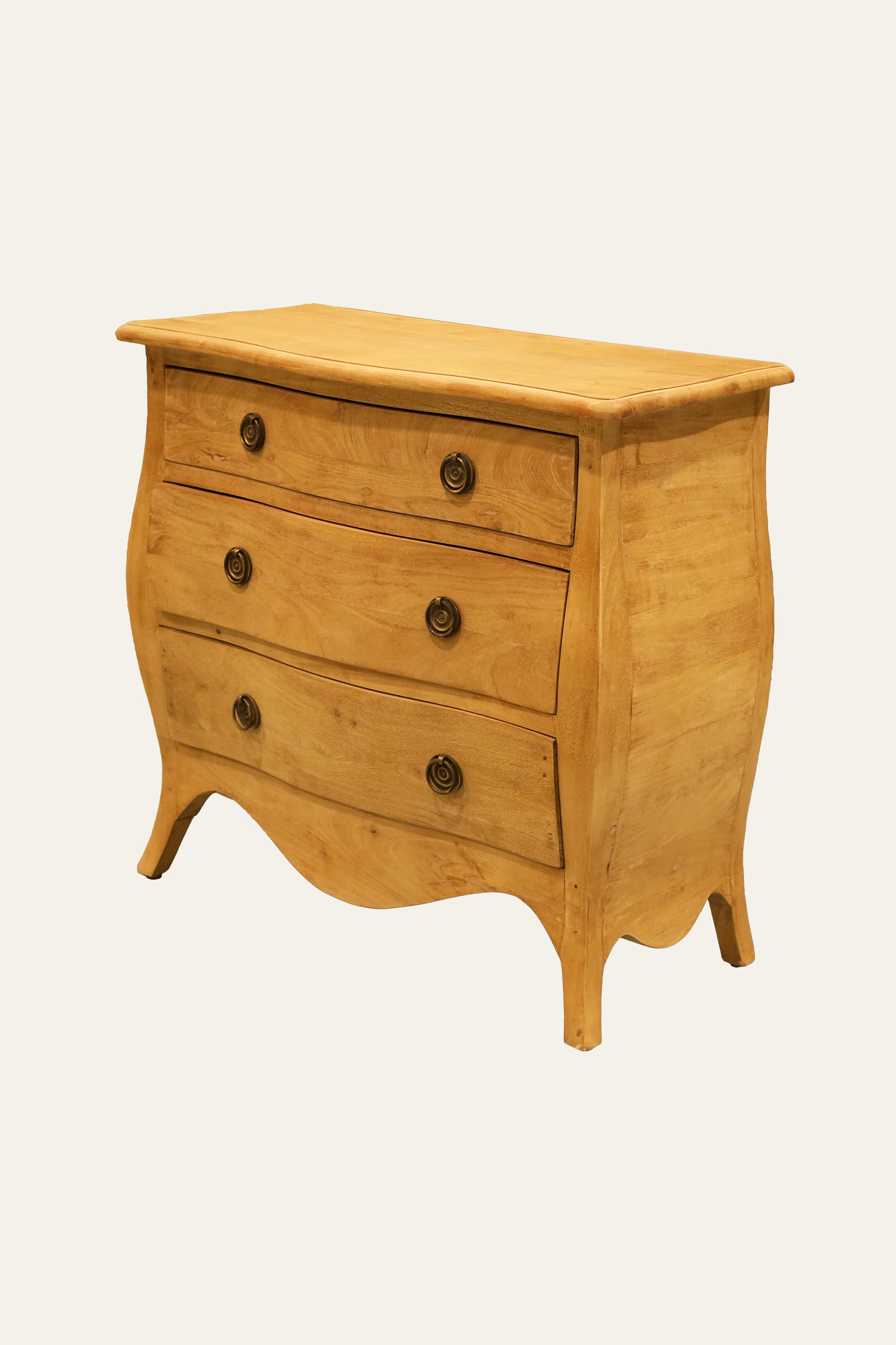 French Country Style Brown Bombe Chest of Drawers with 3 Drawers
