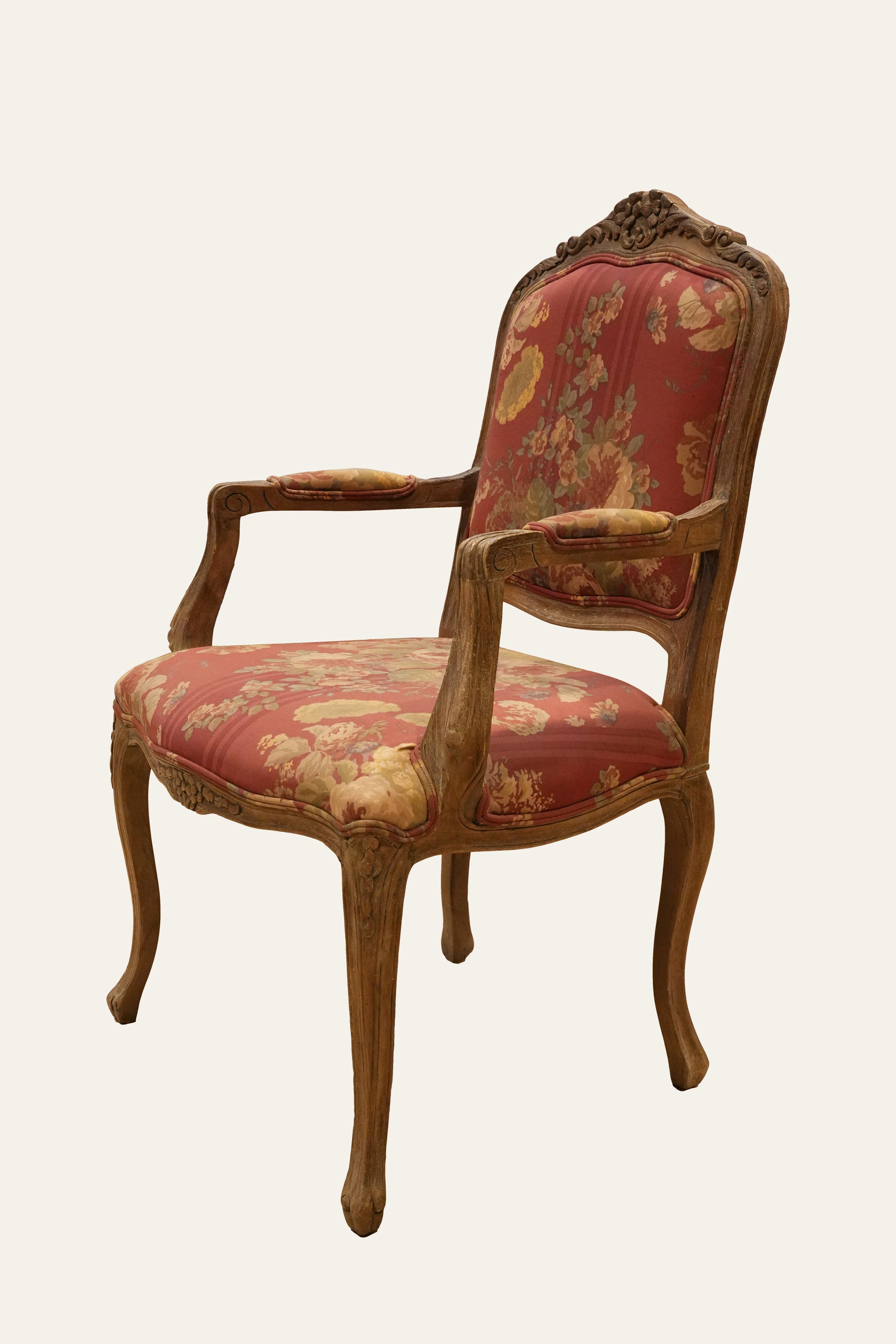 Floral Print Carved French Style Armchair