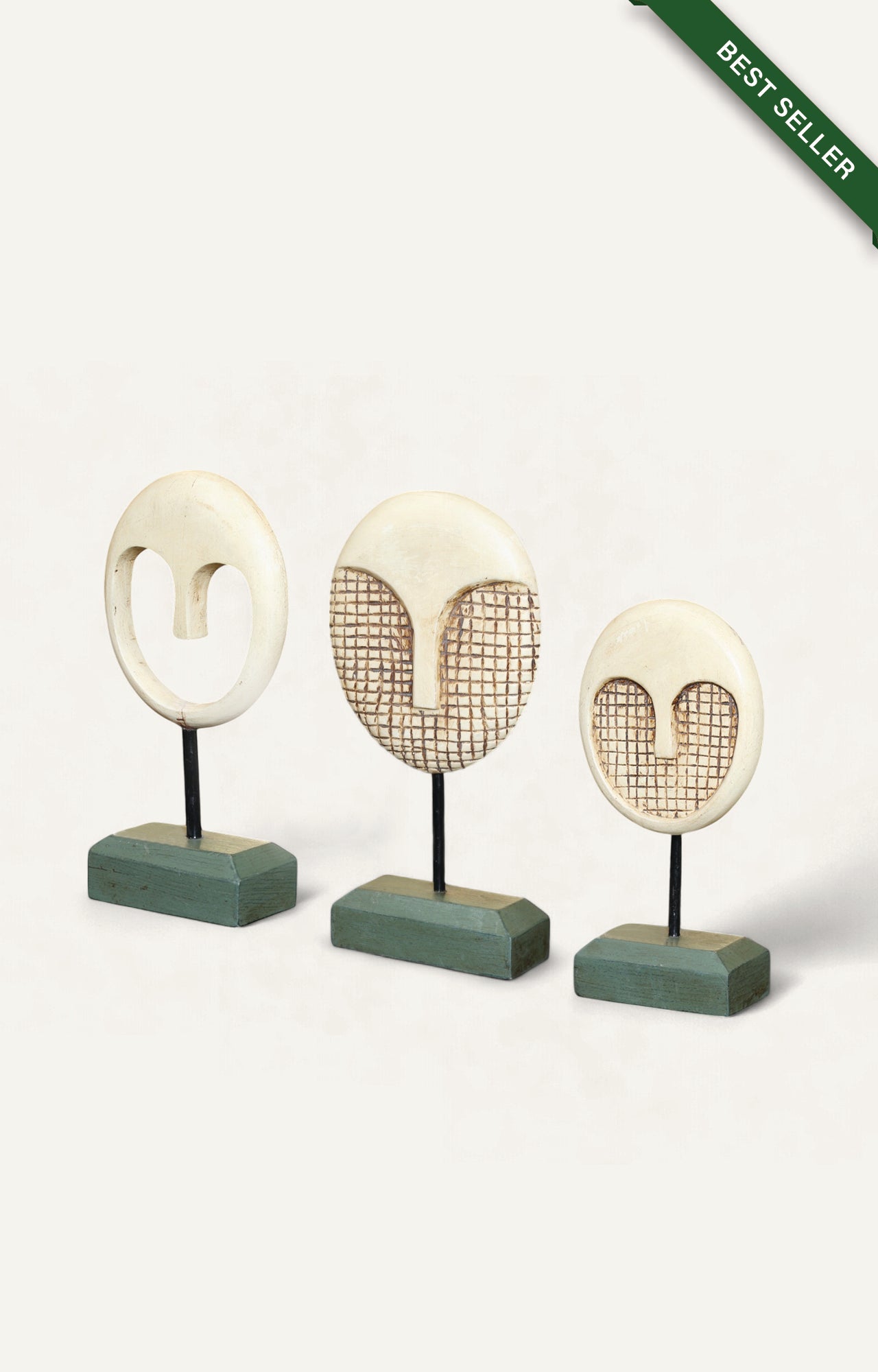 Rustic Carved Mango Wood Tribal Mask Set of Three