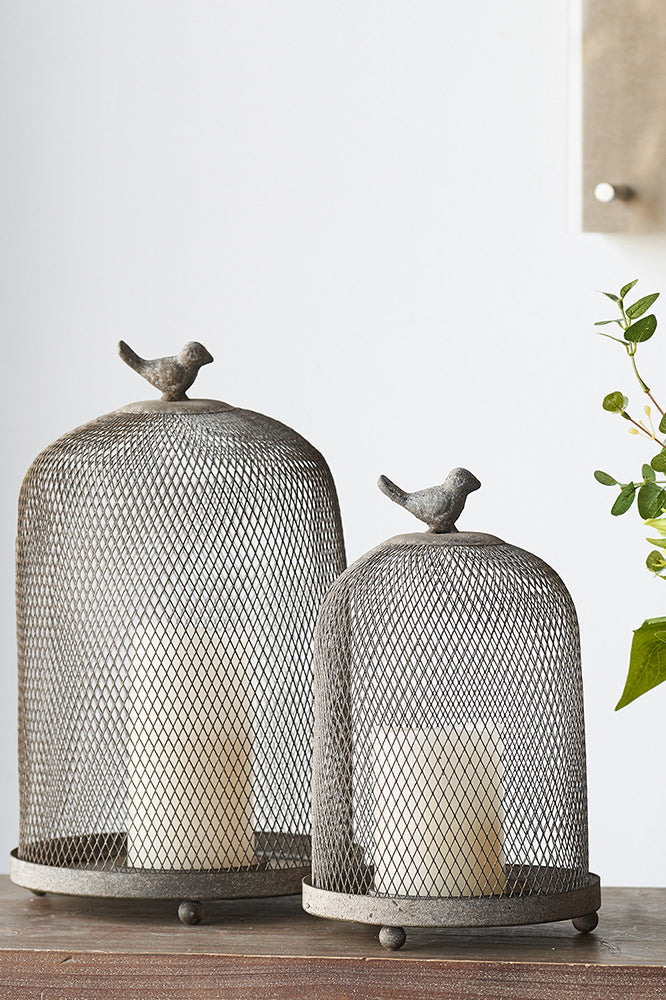 Domed Metal Mesh Bird Candle Holder - Big