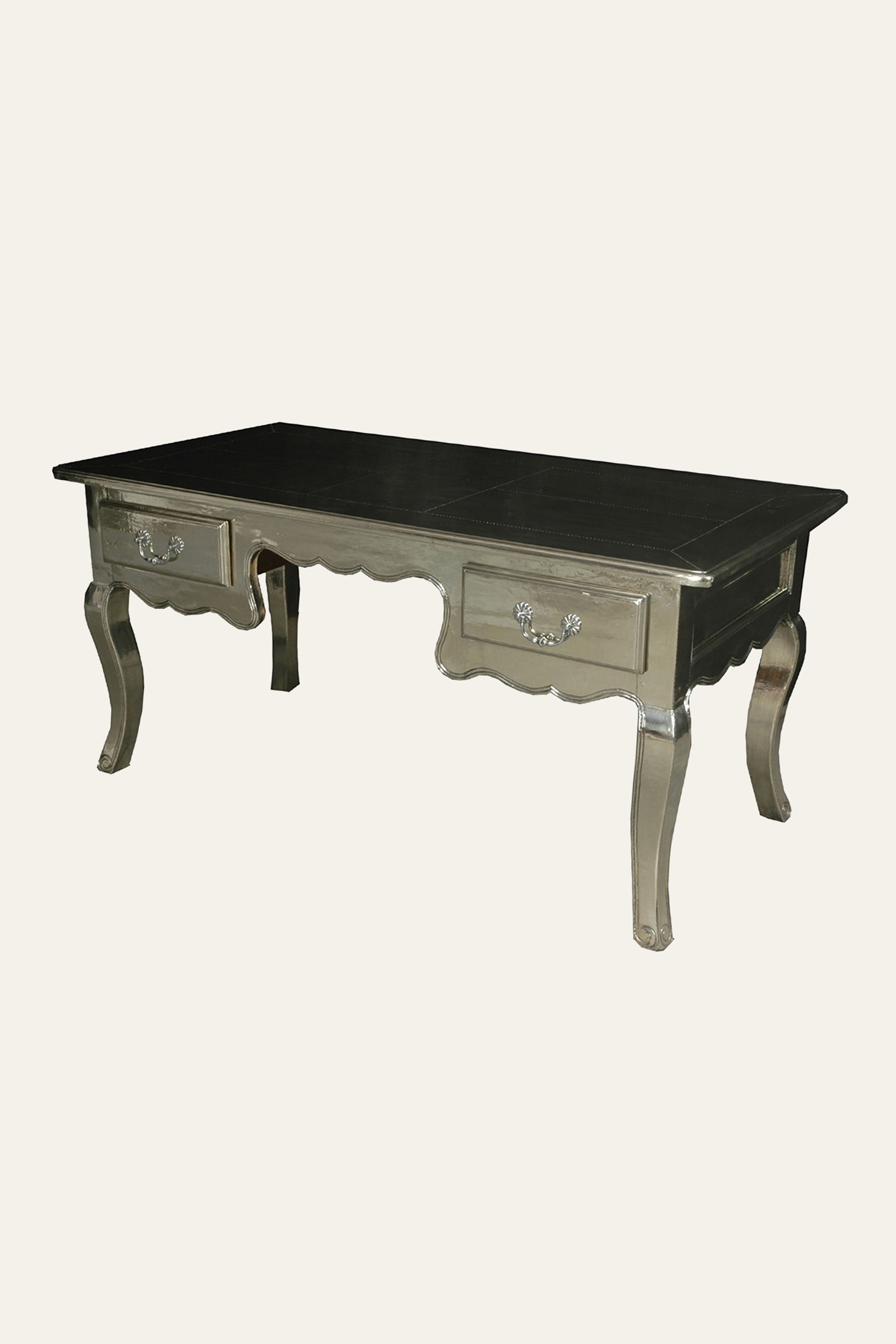 Two-Tone Wood Study Table with White Metal Legs and Drawers
