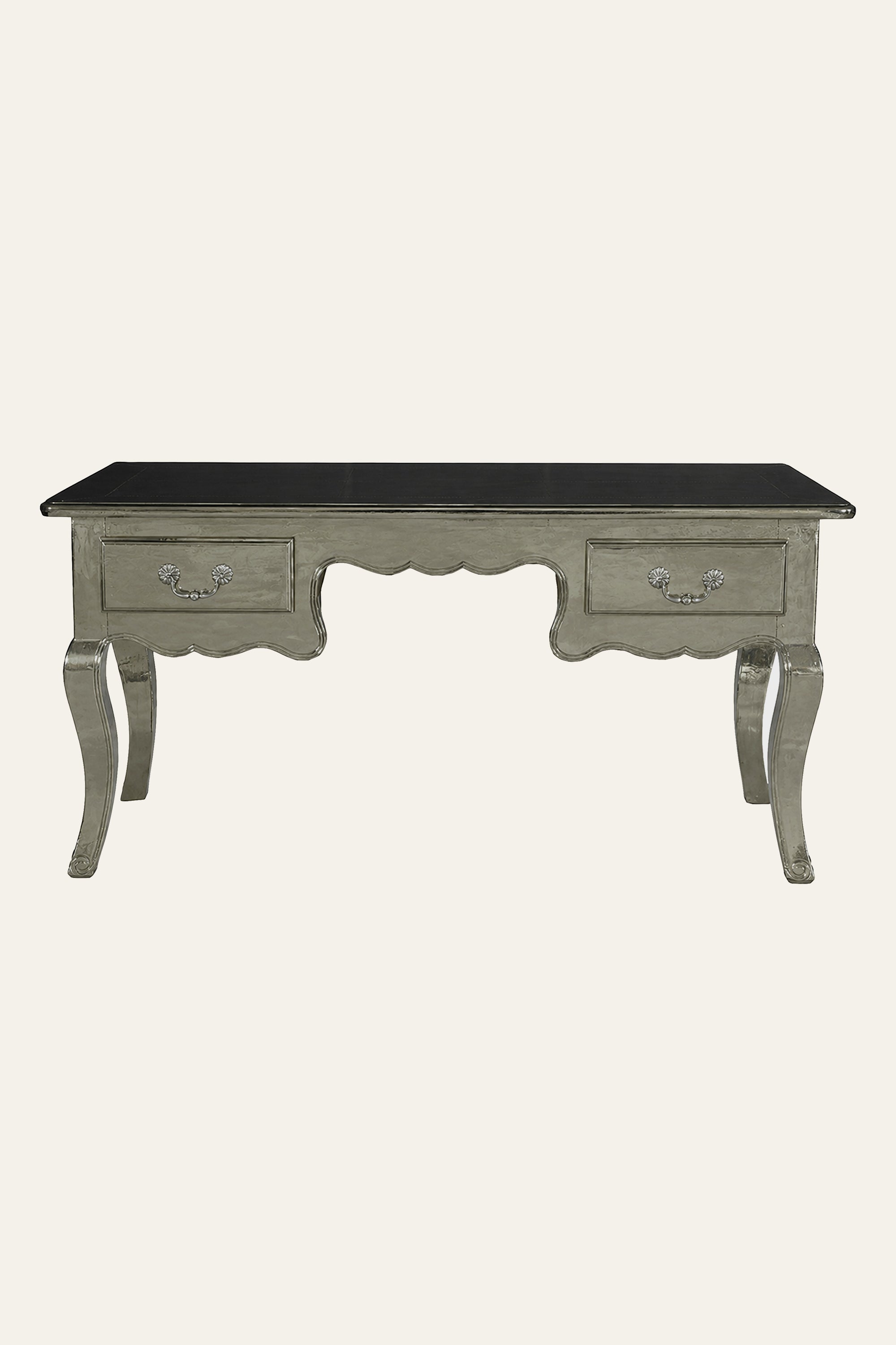 Two-Tone Wood Study Table with White Metal Legs and Drawers