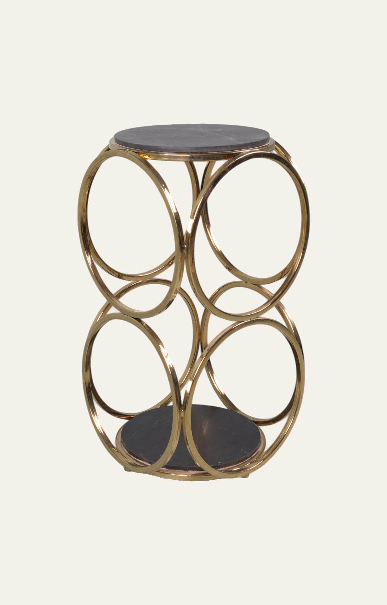 Black Marble Side Table with Interlocking Gold Ring Frame