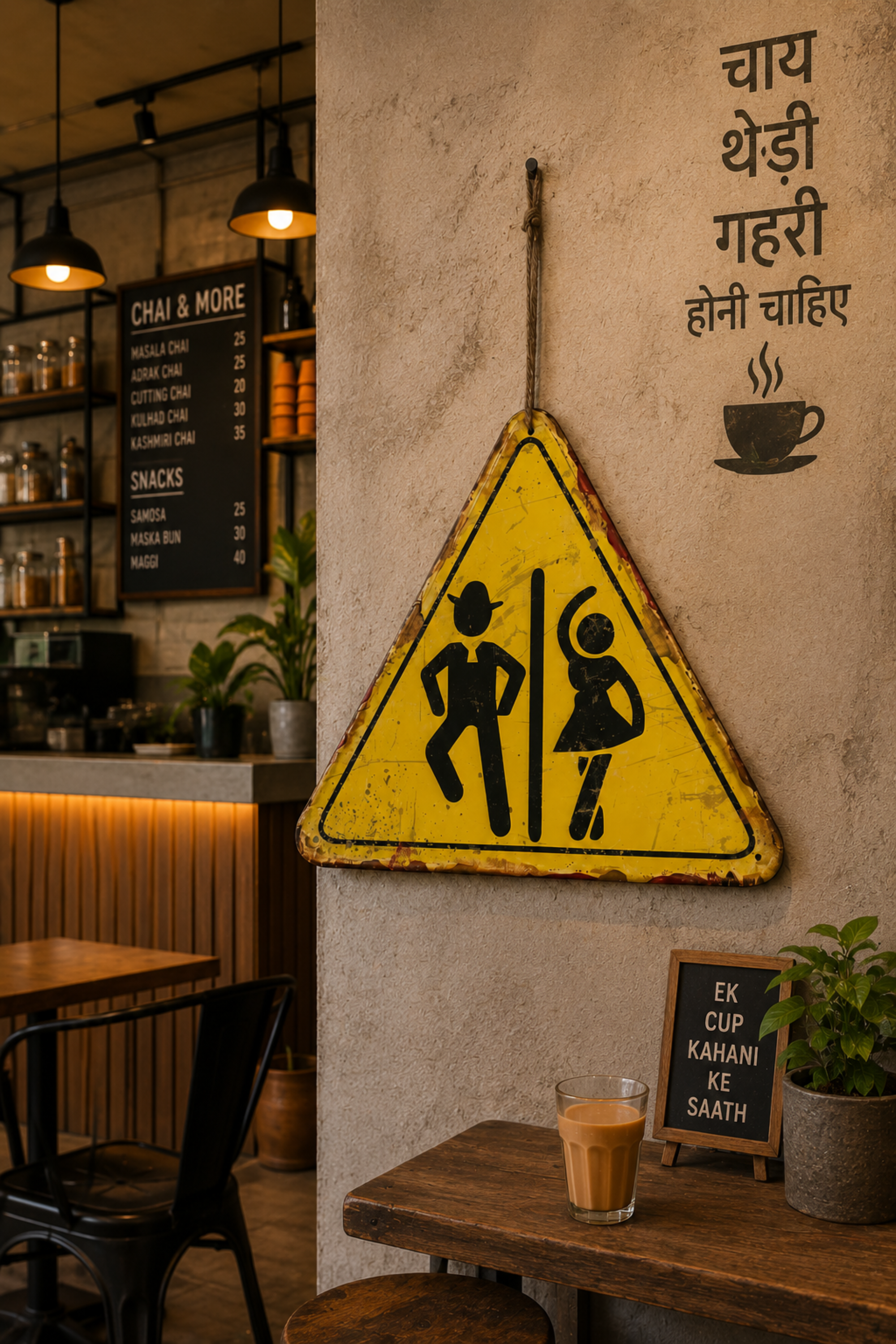 Vintage Metal Dancing Duo Warning Sign Wall Board