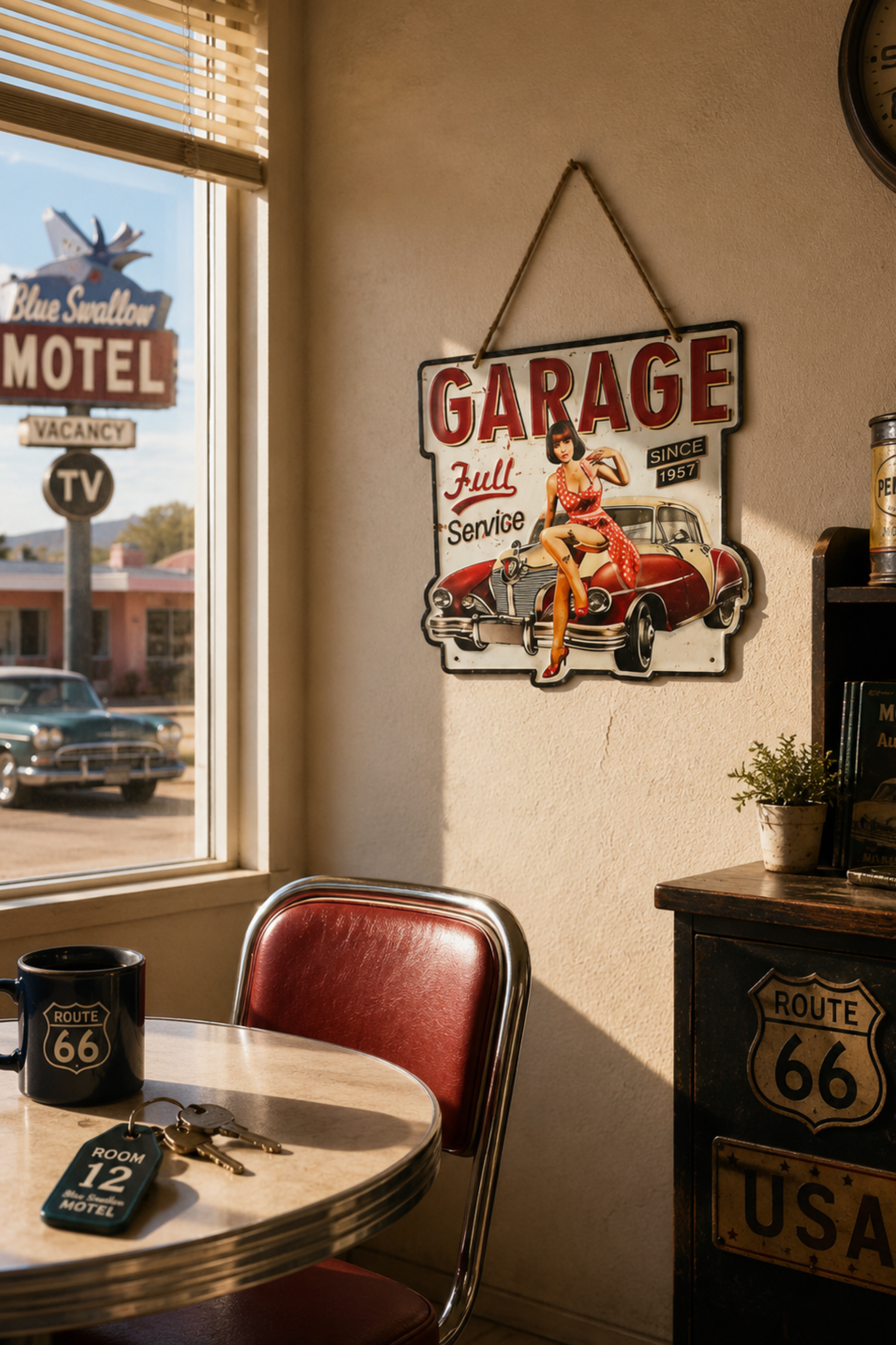 Vintage Car Pin Up Girl Retro Metal Wall Décor