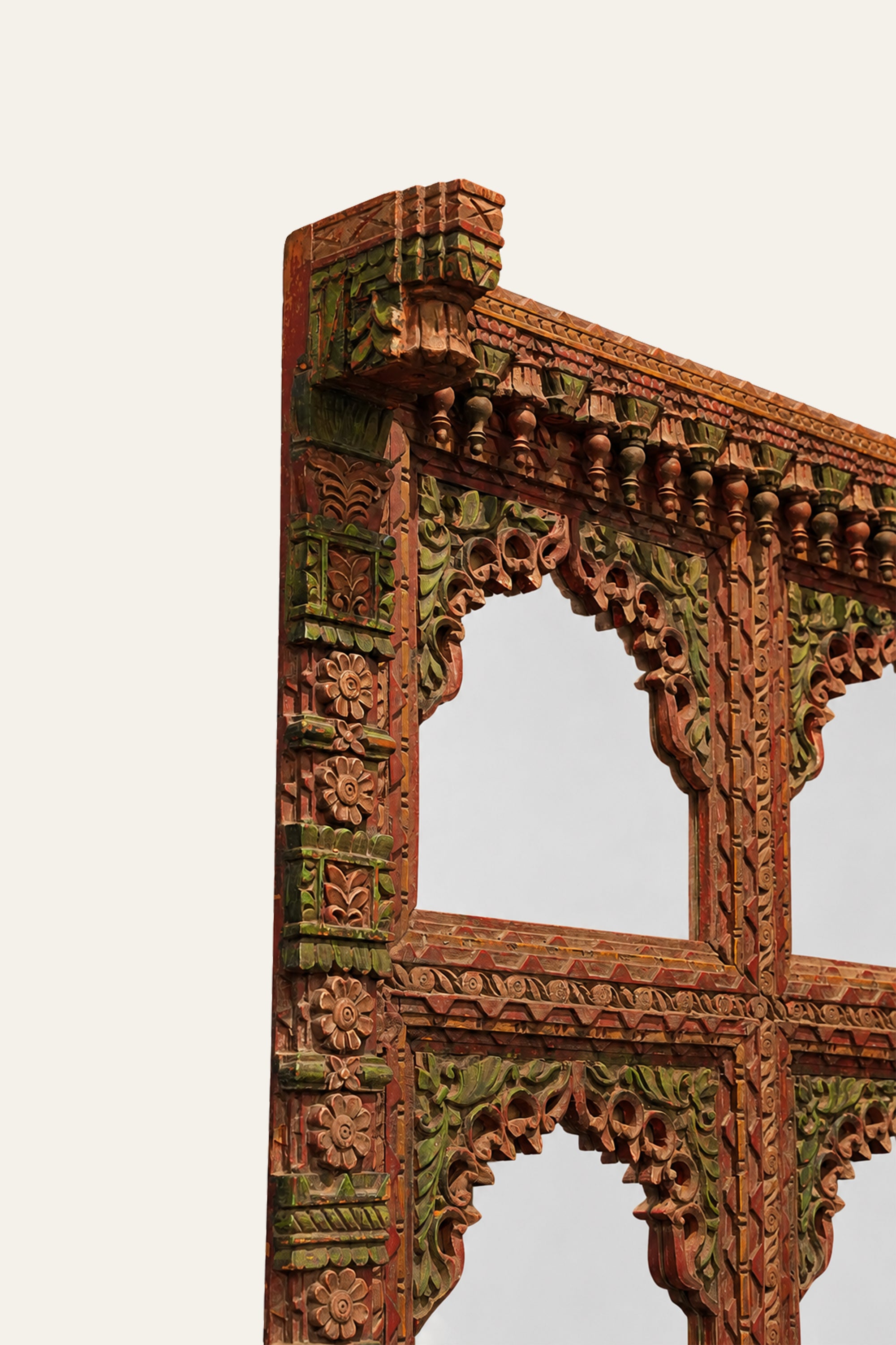 Mughal Style Antique Carved Jharokha Mirror for Wall Decor