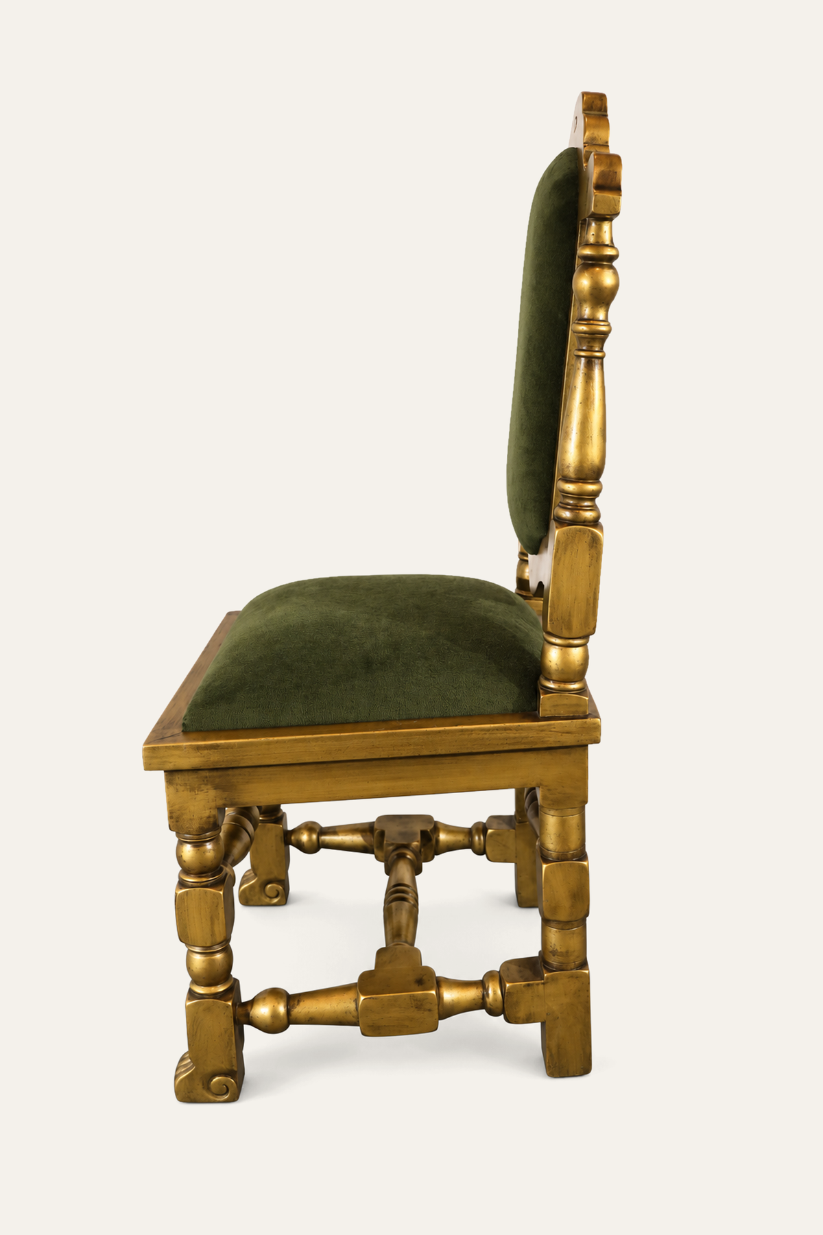 Spanish Style High-Back Upholstered Study Chair in Gold-Toned Finish