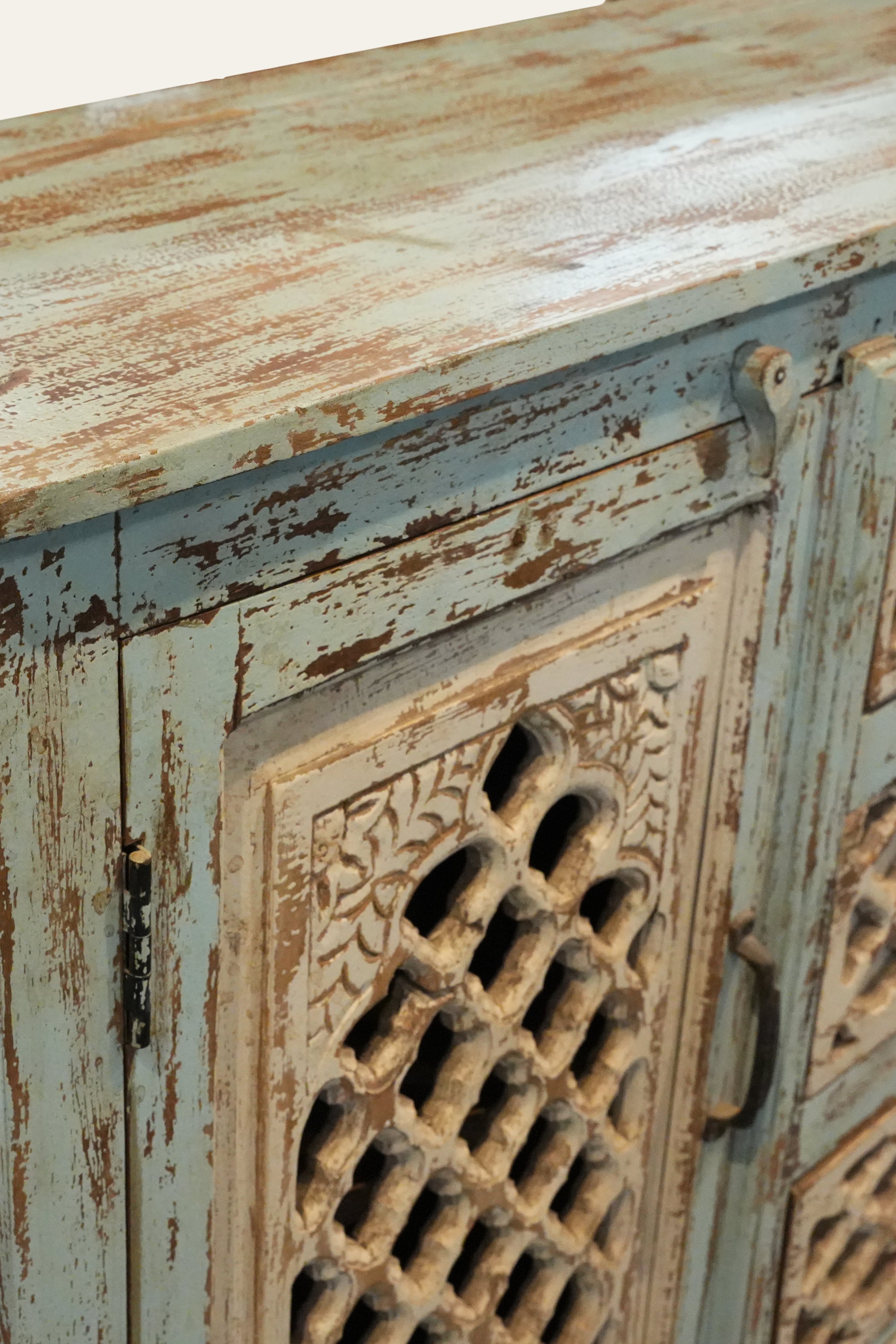 Vintage Style Carved Wooden Jali Cabinet for Storage