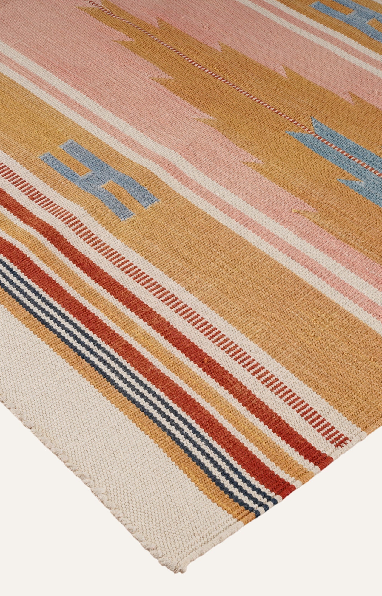 Handwoven Pastel Arrow Motif Striped Rug