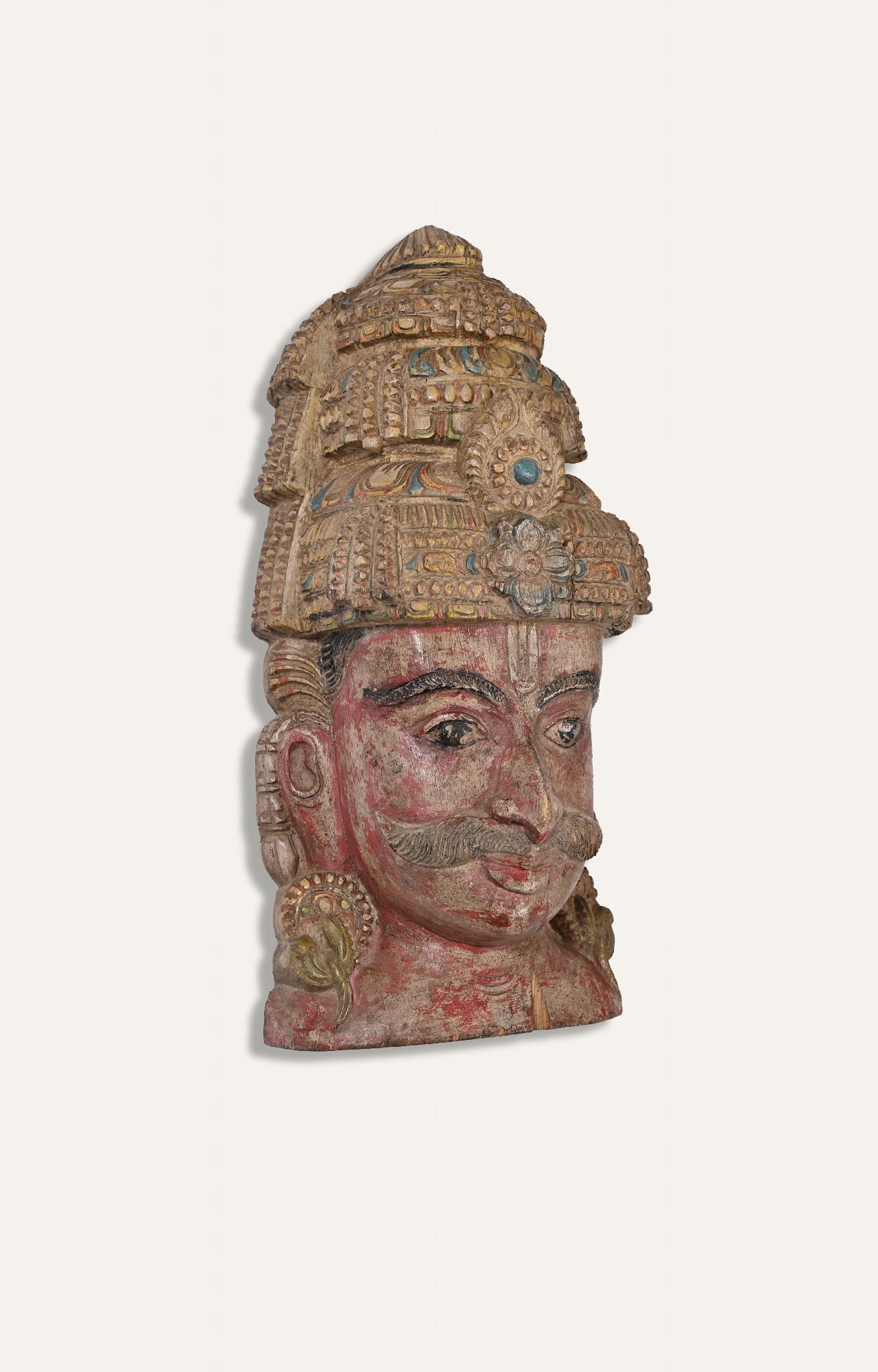 Hand-Carved Wooden Warrior Head Sculpture