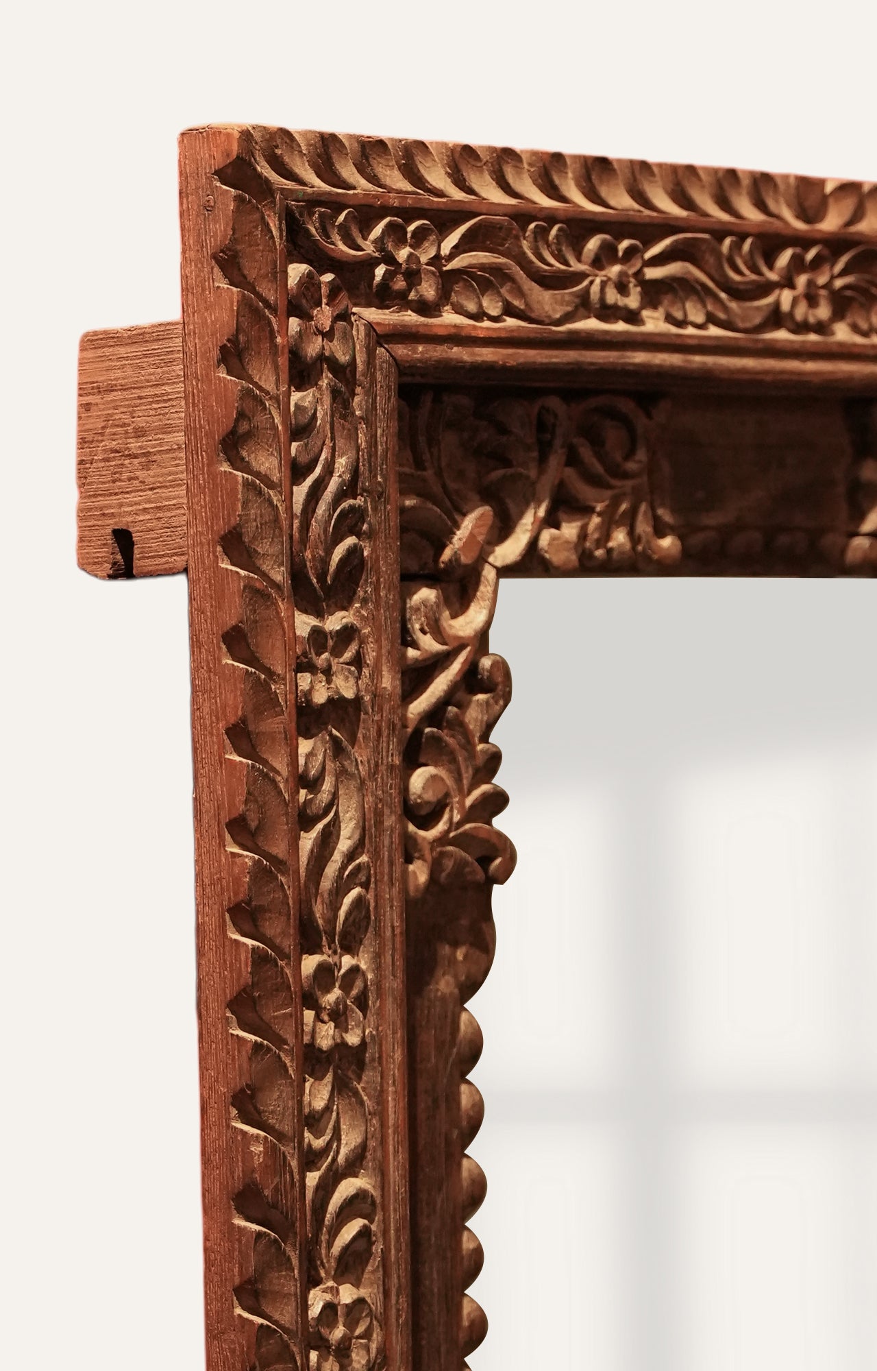 Rustic Hand-Carved Wooden Mirror Frame