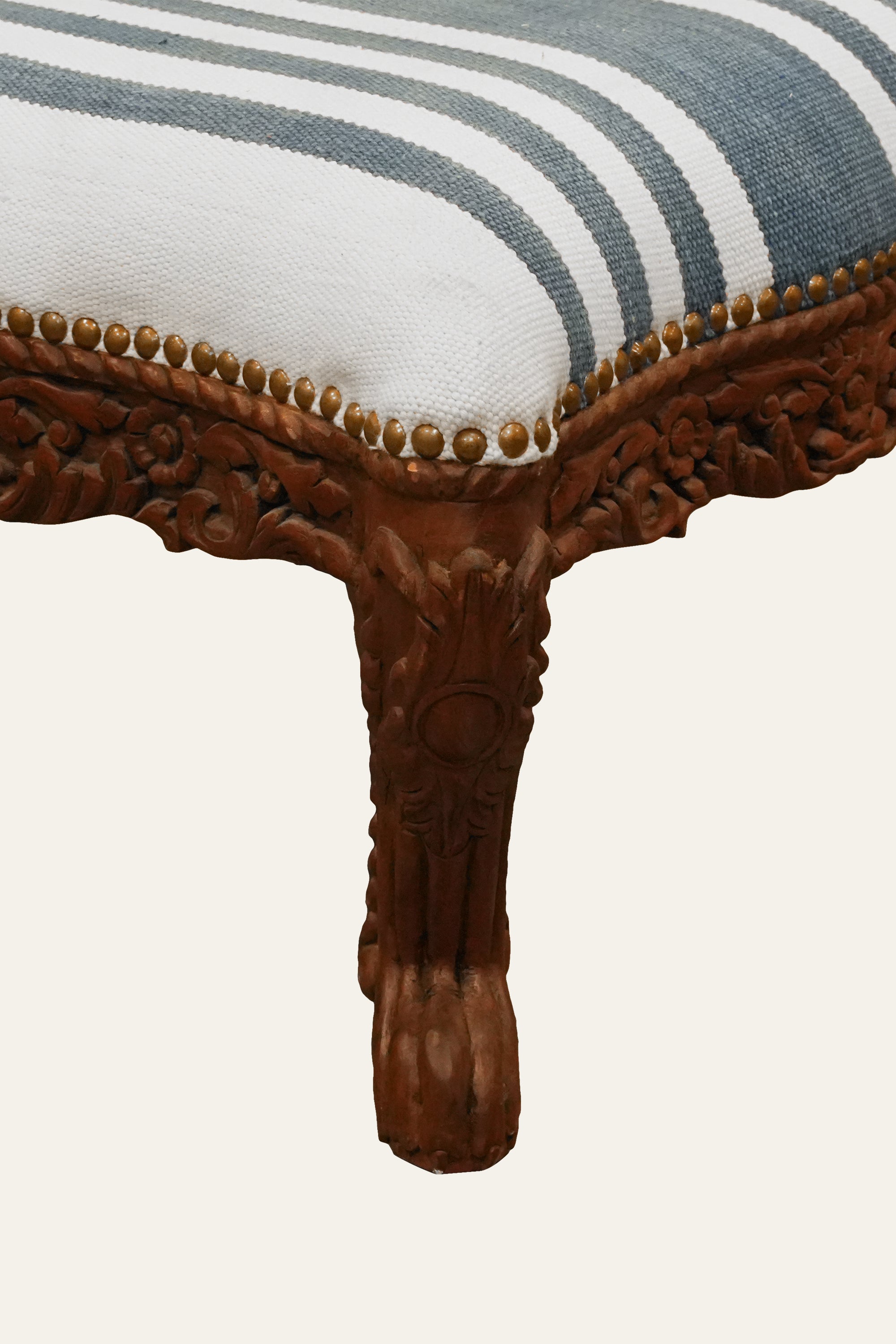 Handwoven Dhurrie Stool in Blue & White