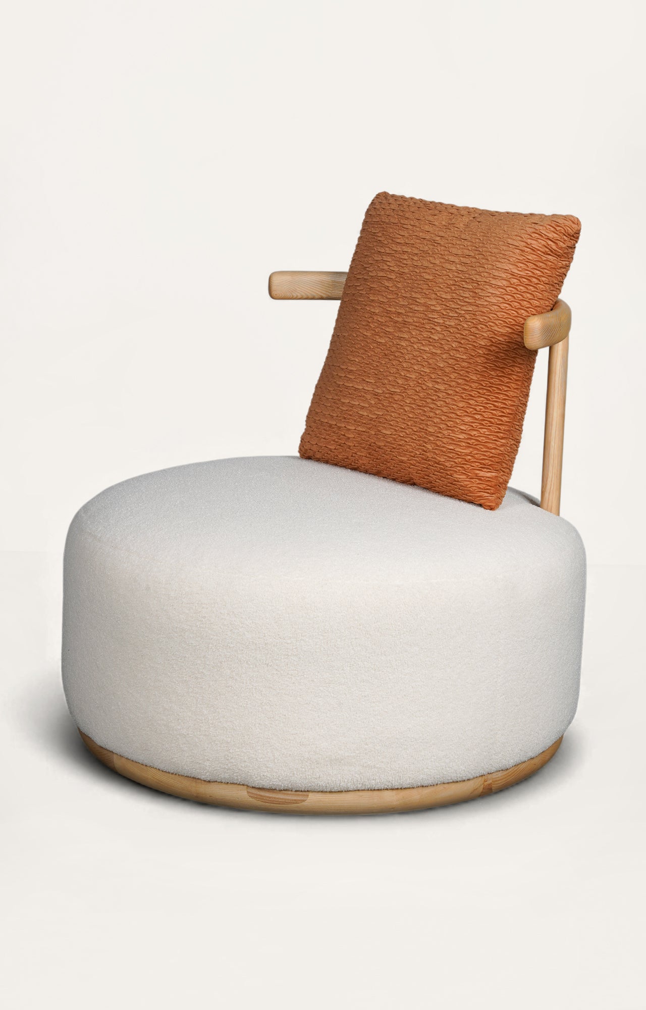 Foam Sponge Oak Armchair in Boucle