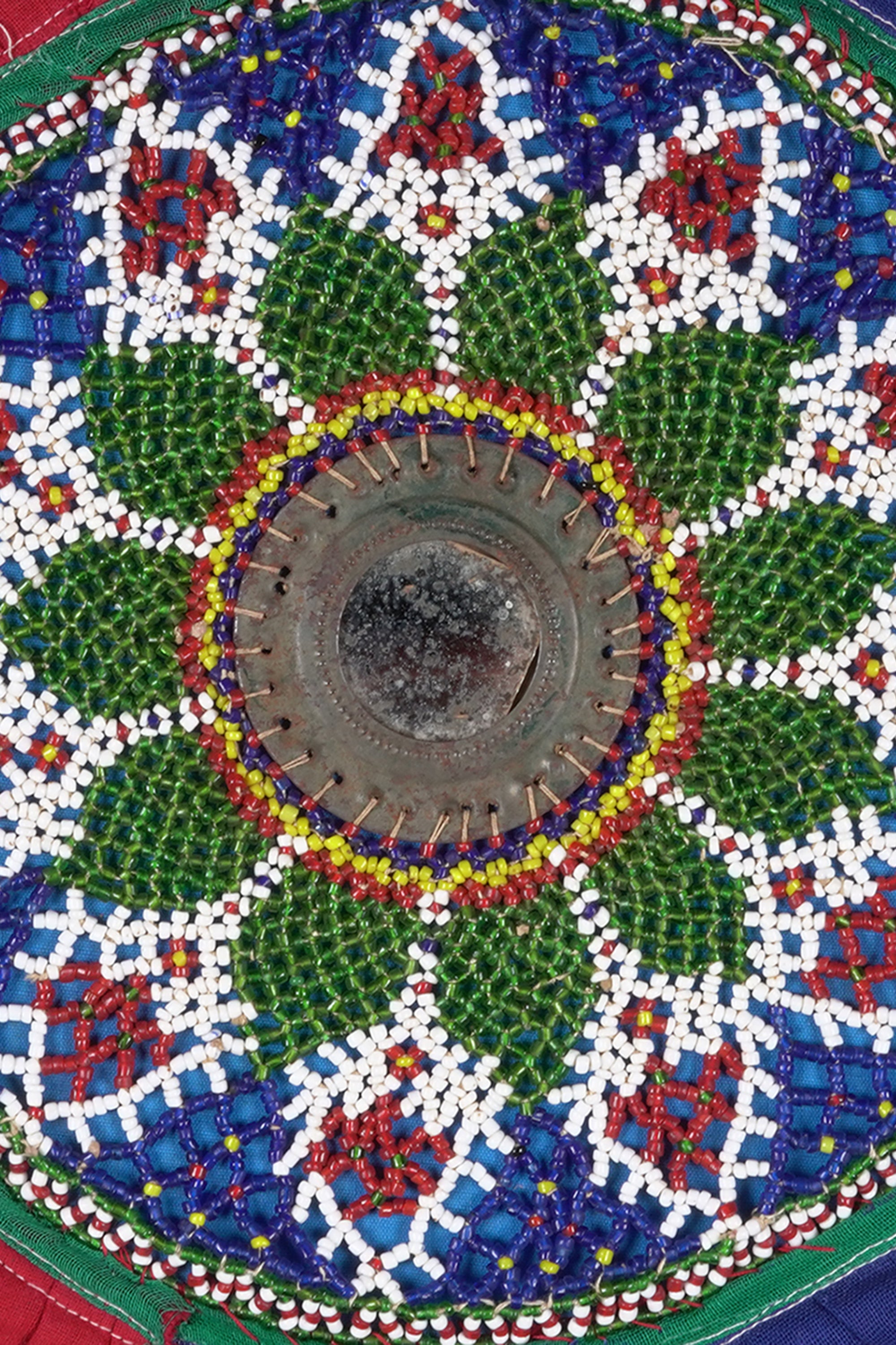 Round Gujarati Floral Beadwork Textile Panel