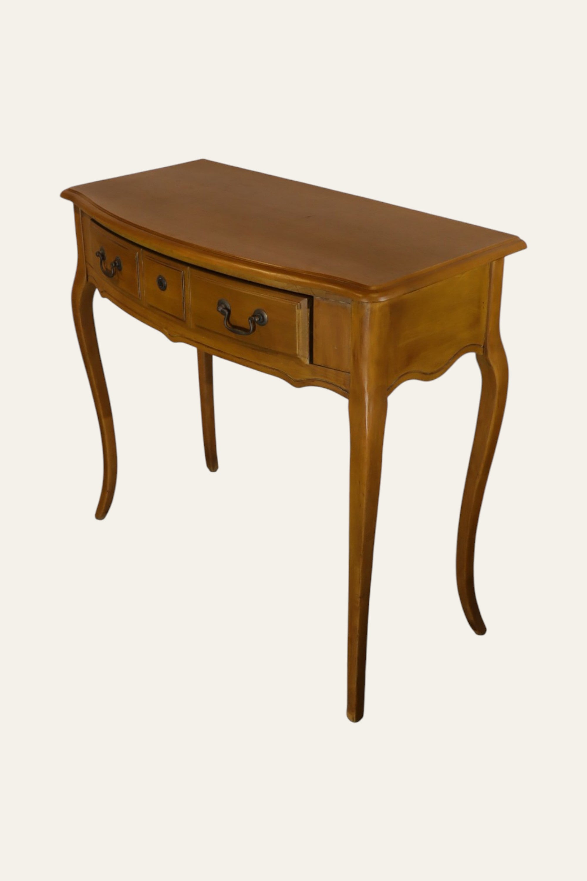 Brown French Provincial 3-Drawer Console Table with Cabriole Legs