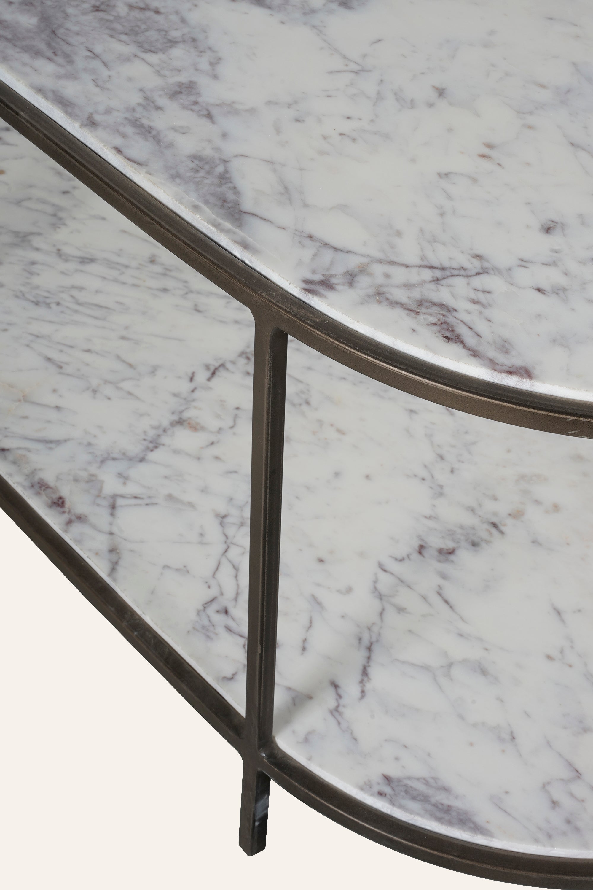 Oval Two-Tier Marble Coffee Table with Metal Frame