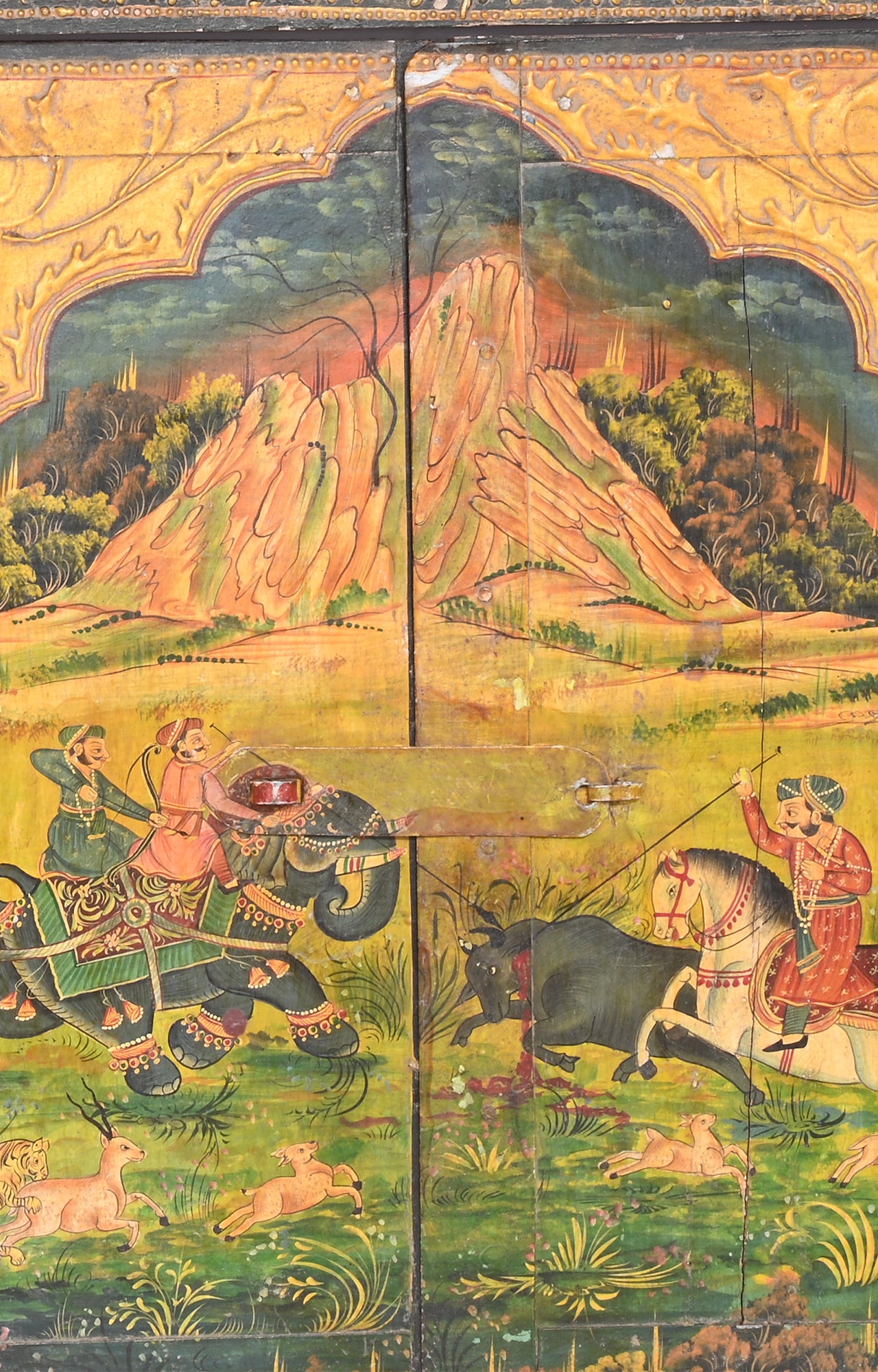 Painted Mughal Shikar Wooden Panel