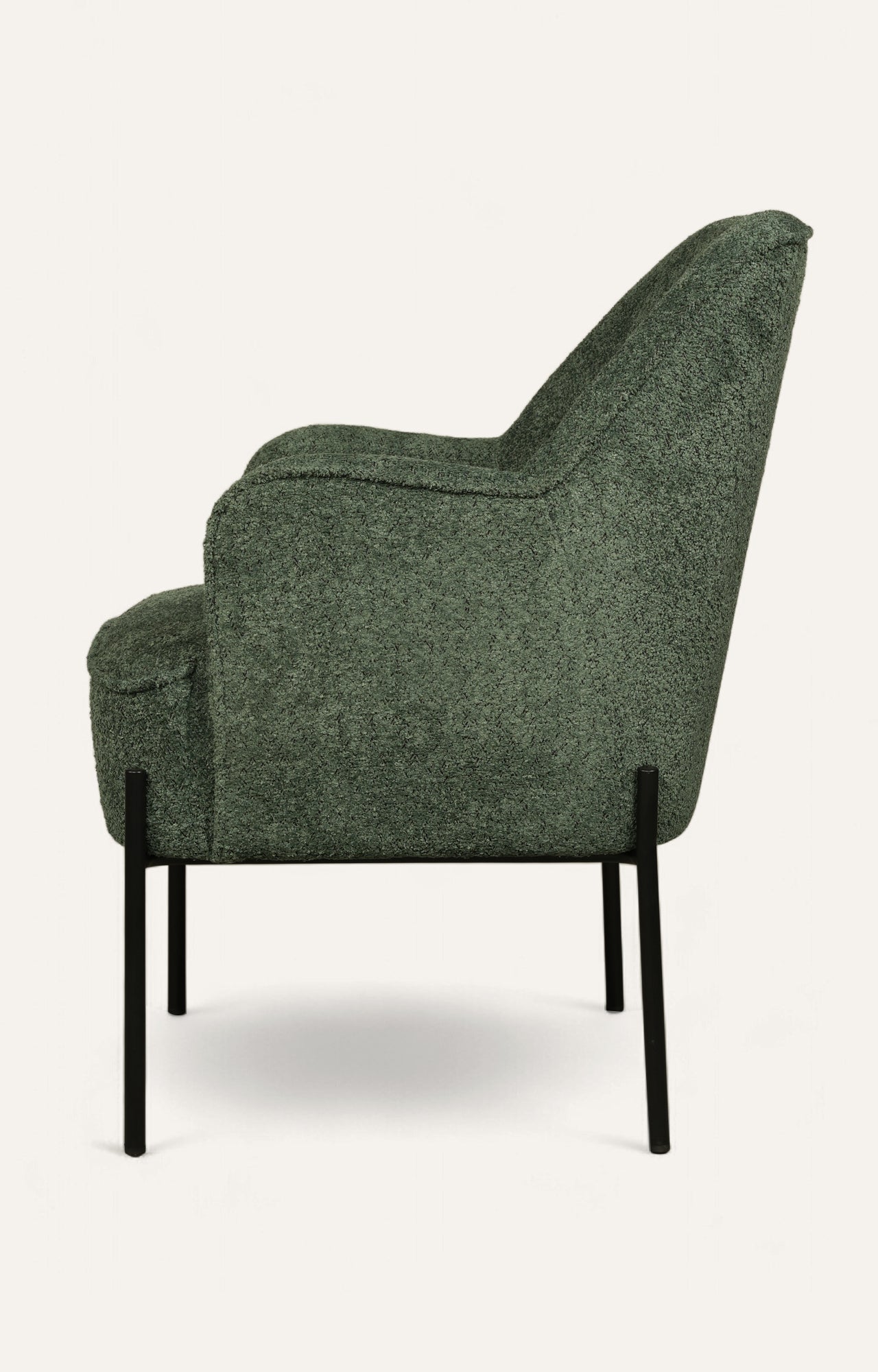 Modern Green Upholstered Armchair with Black Metal Legs