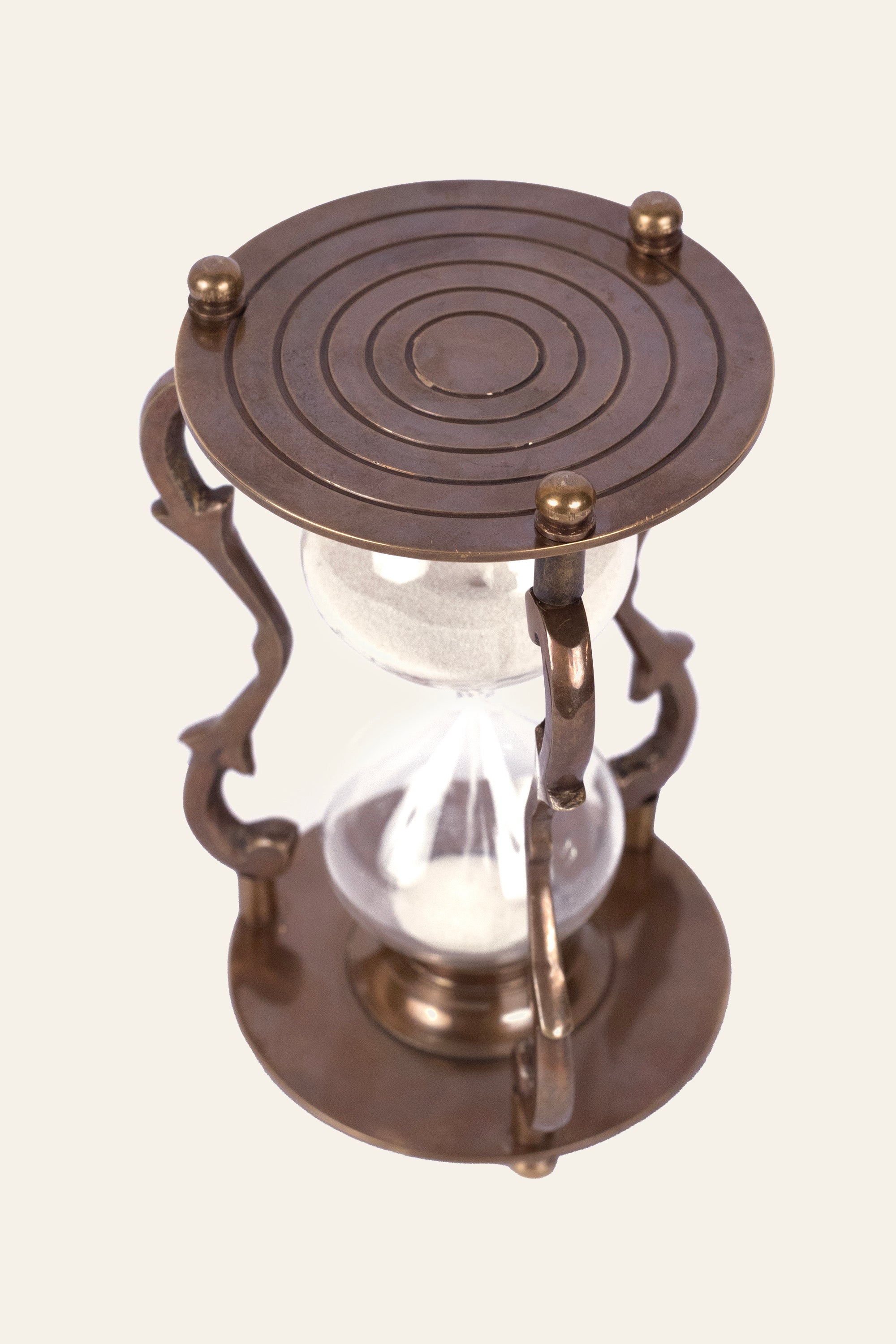 Ornate Brass Hourglass Sand Timer with Curved Pillars
