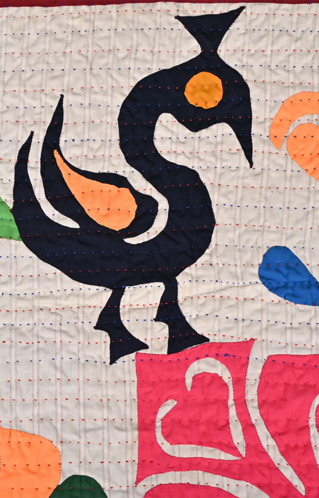 Indian Hand Embroidered Multicolor Applique Cotton Textile Wall Hanging