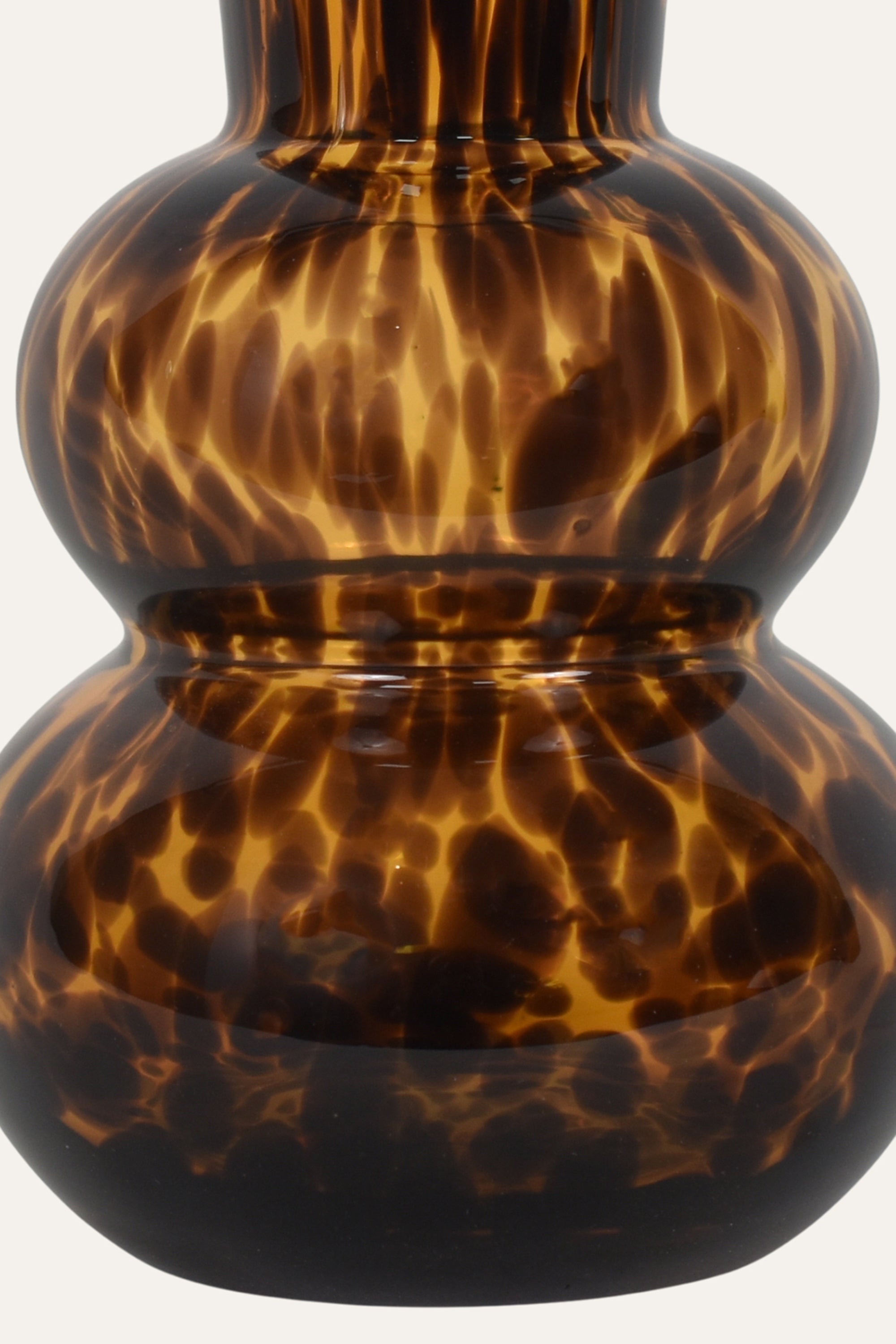 Hand Blown Colored Tortoiseshell Amber Glass Double-Bulb Sculptural Vase