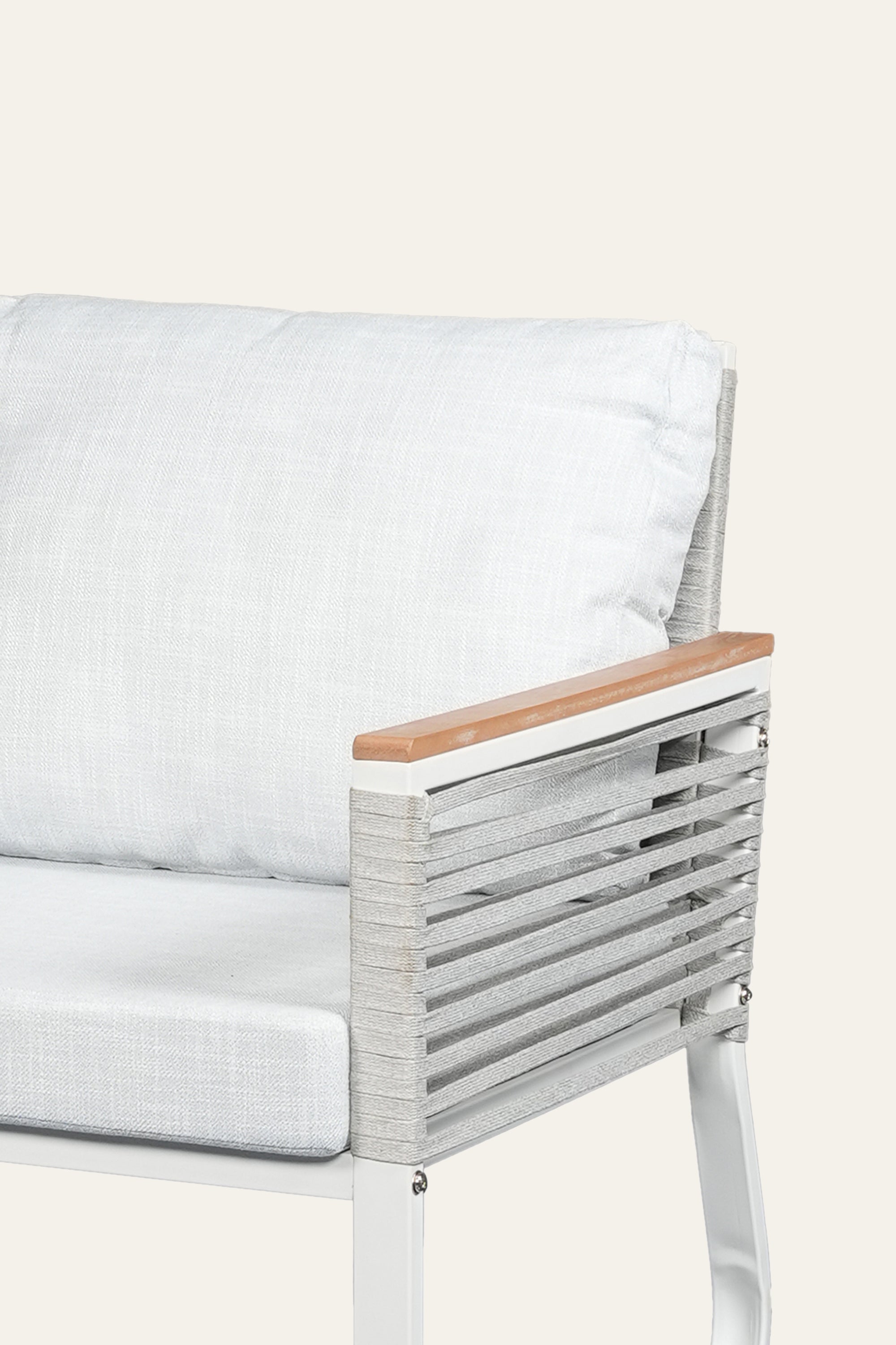 Modern Outdoor 2 Seater Sofa in White Metal Frame with Woven Rope