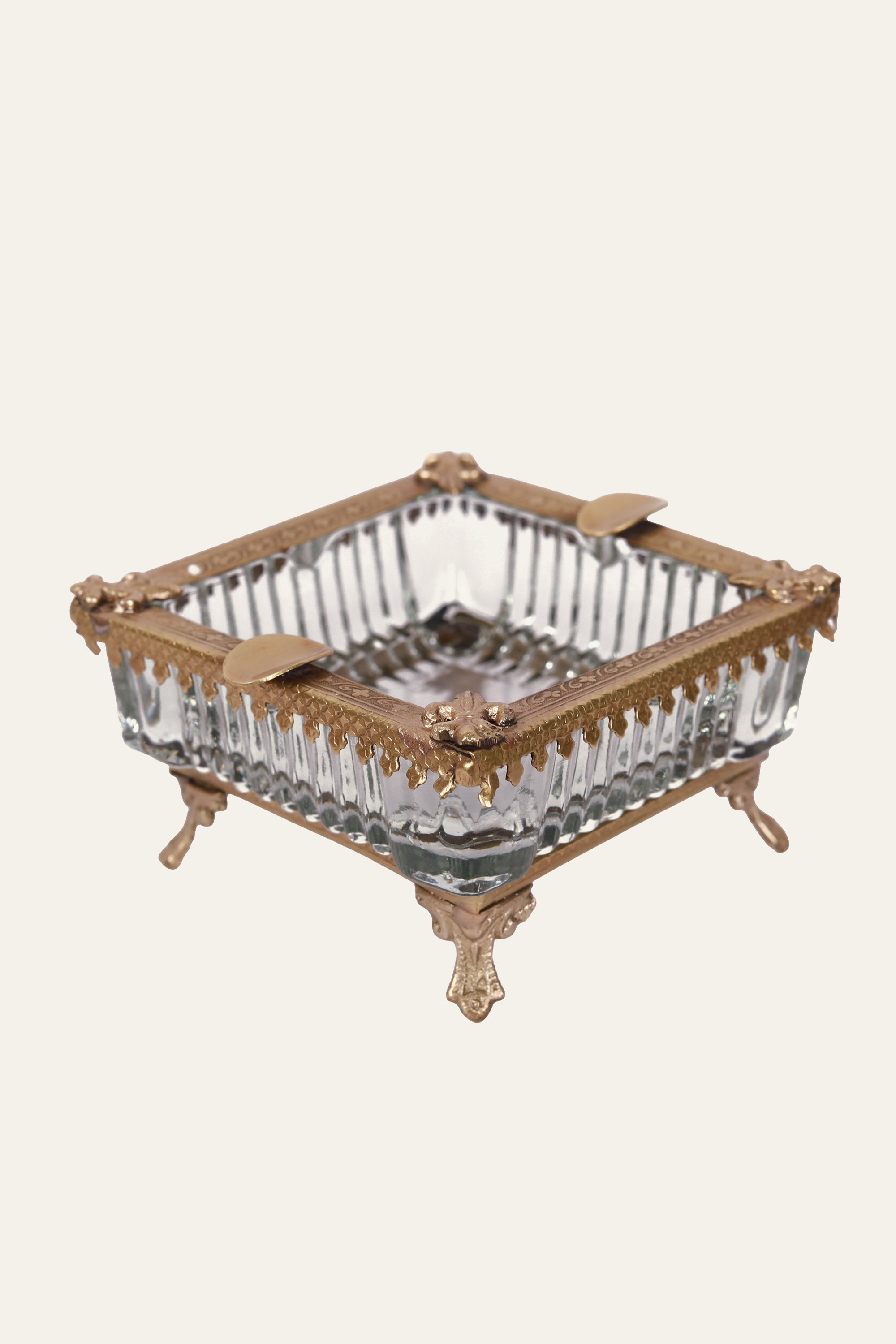 Ornate Brass & Glass Ash Tray for Table Decor