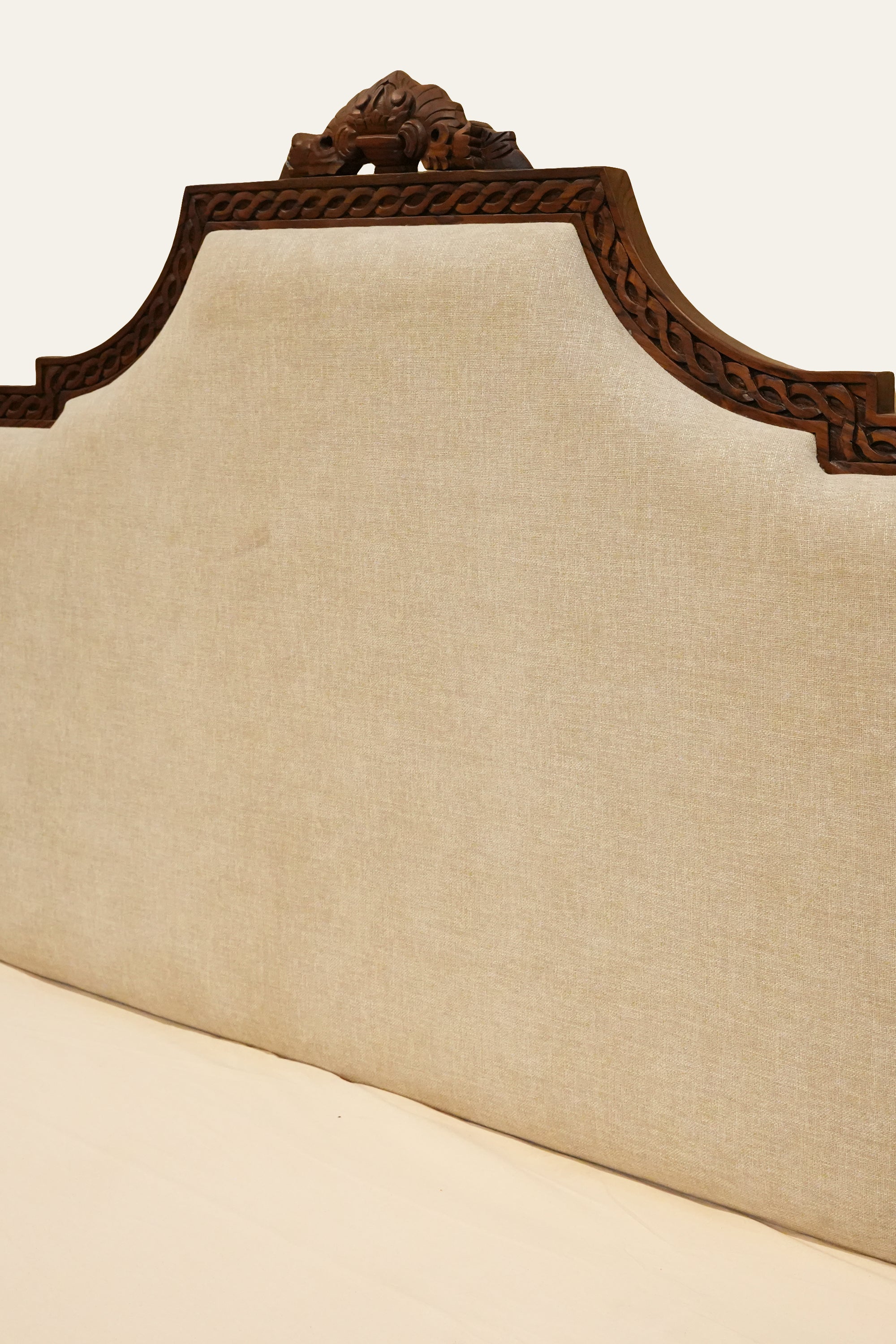 Wooden Upholstered Double Bed with Curved Headboard