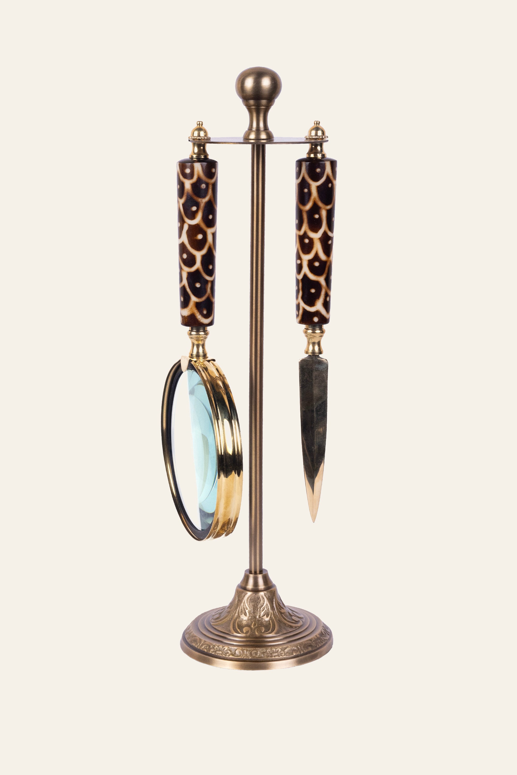 Black Pattern Handle Envelope Opener & Magnifier Set