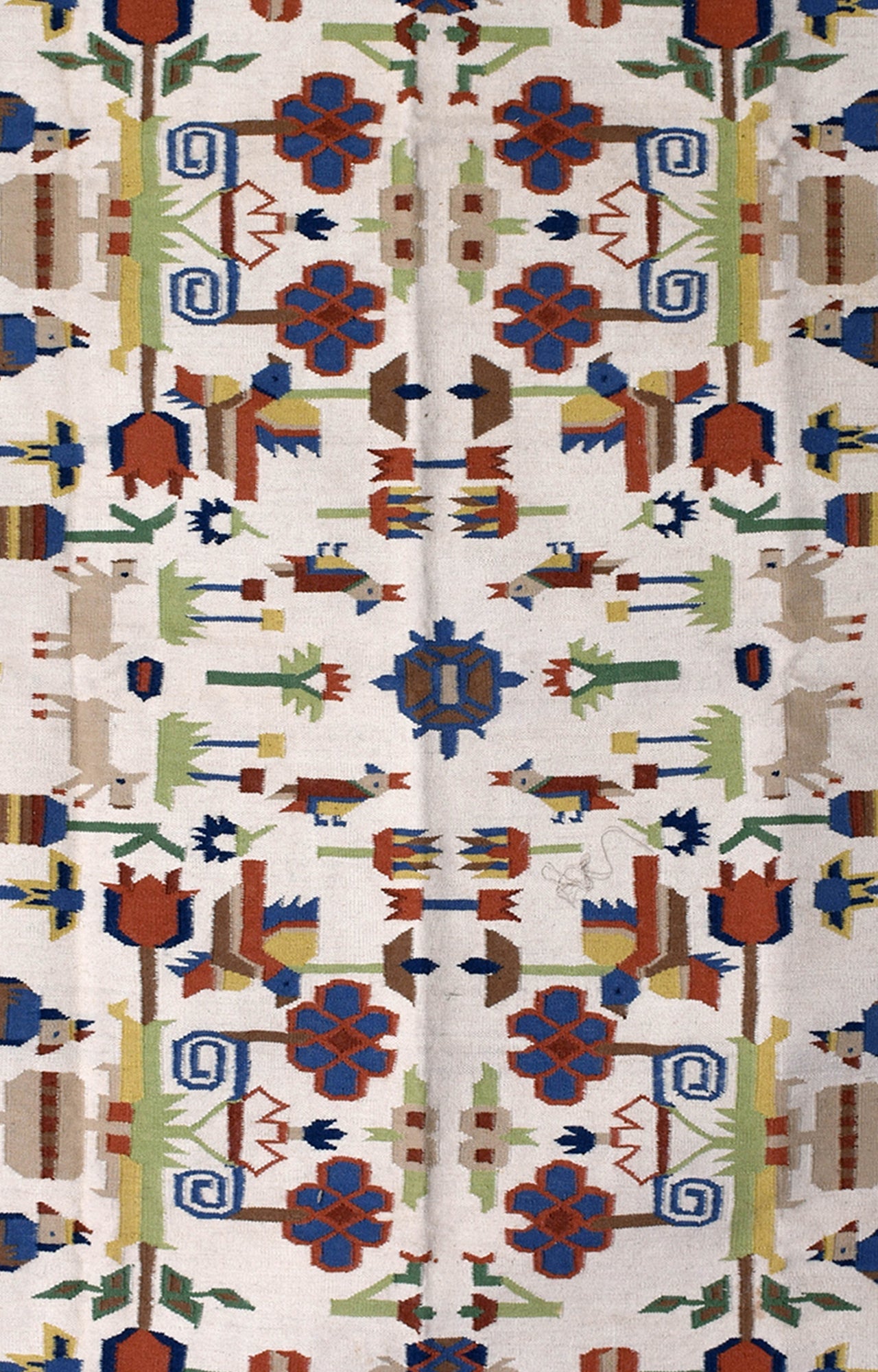 Folk Motif Ivory Kilim Rug