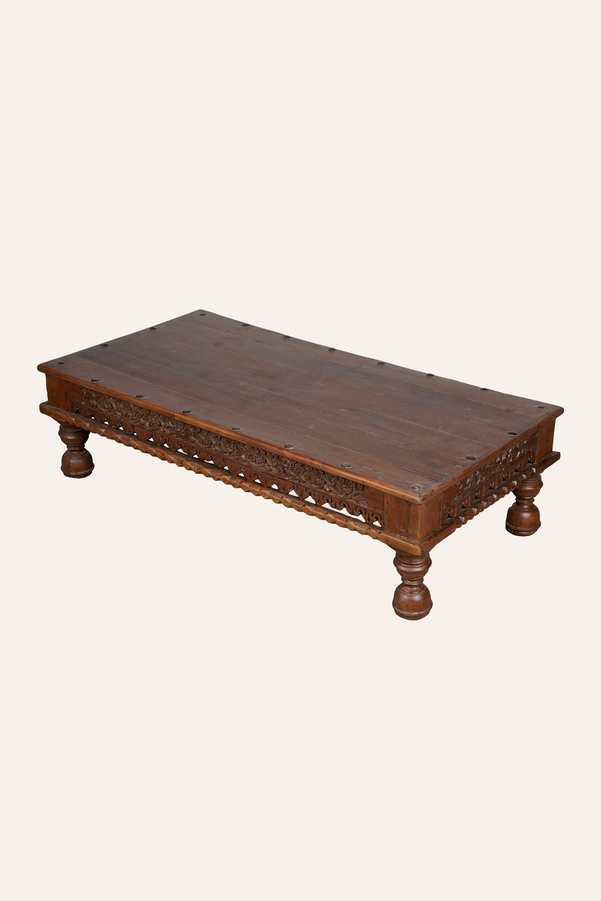 Carved Rectangular Coffee Table with Floral Arched Apron