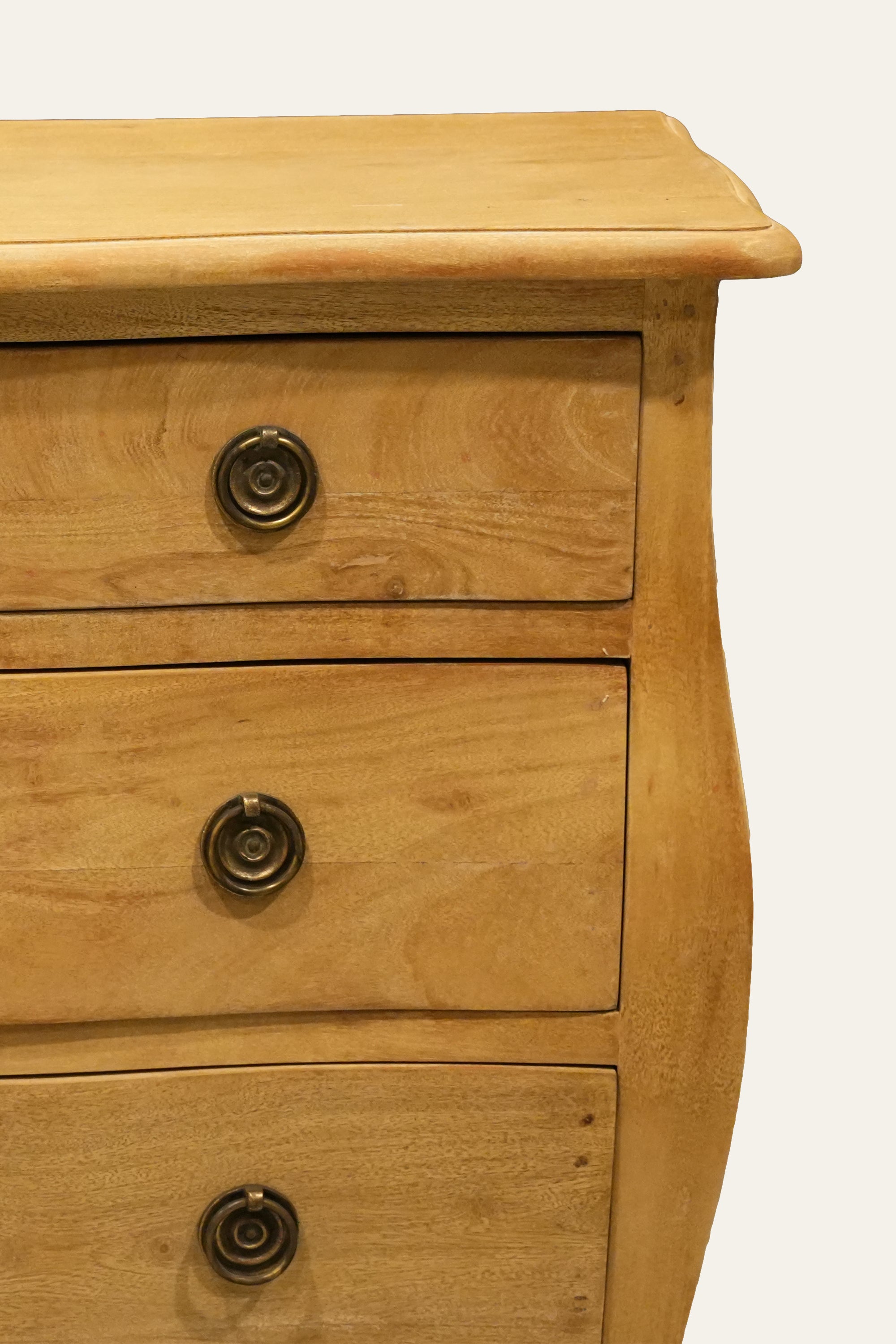 French Country Style Brown Bombe Chest of Drawers with 3 Drawers