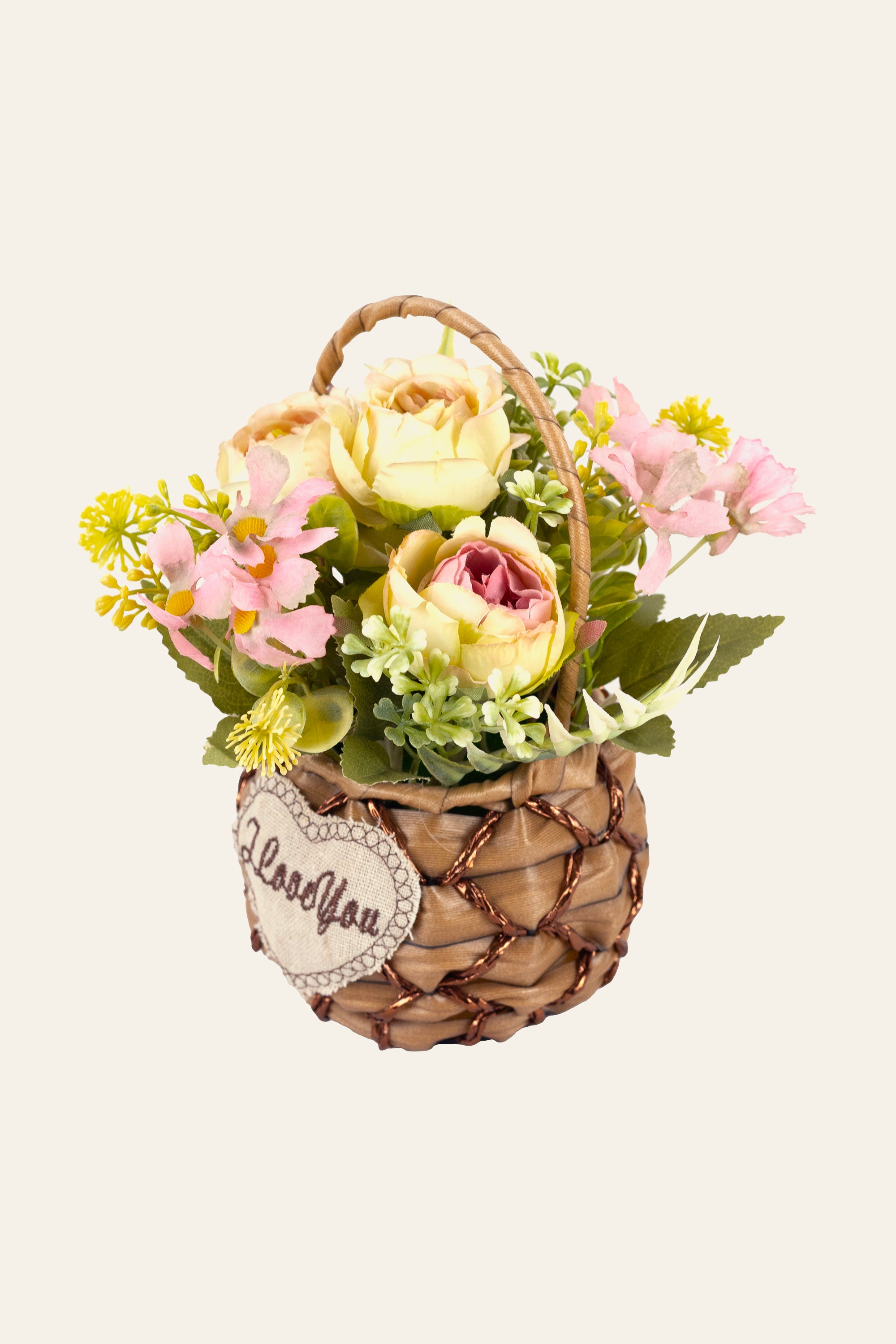 Peach Rose Artificial Flower Basket