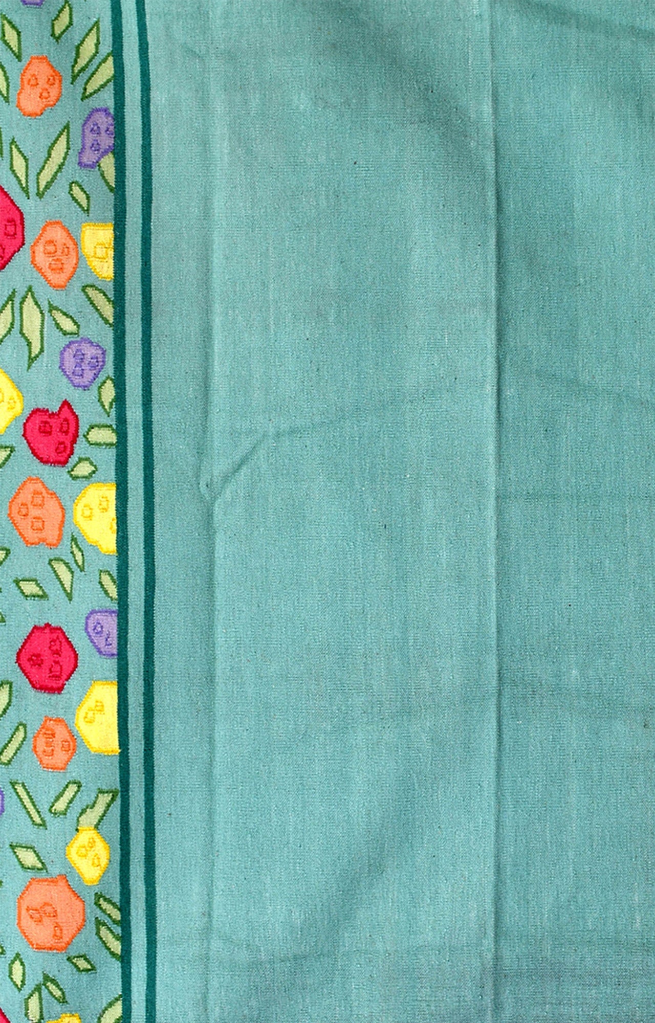 Teal Floral Border Cotton Tablecloth