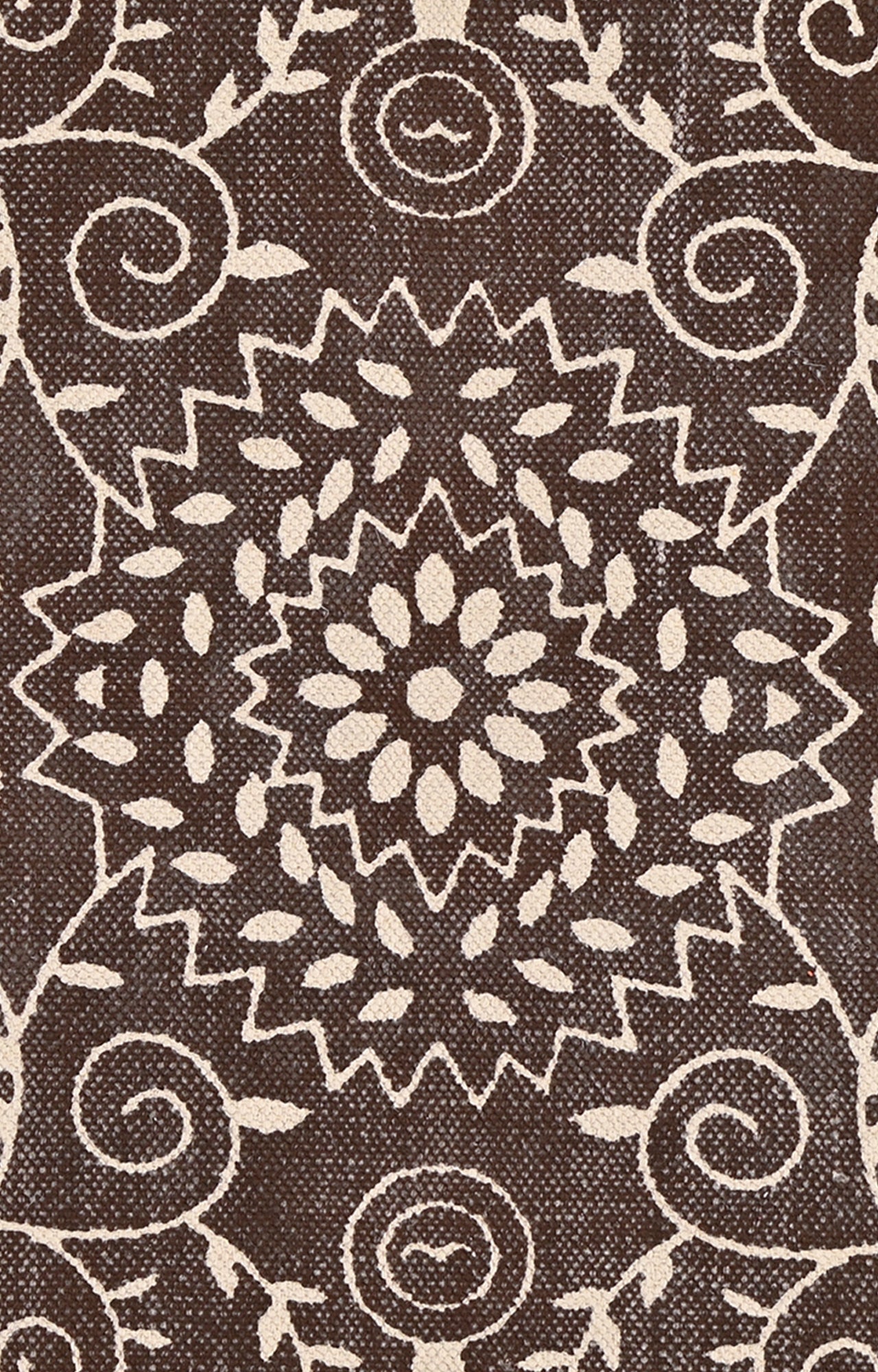 Brown & Ivory Floral Scroll Cotton Rug