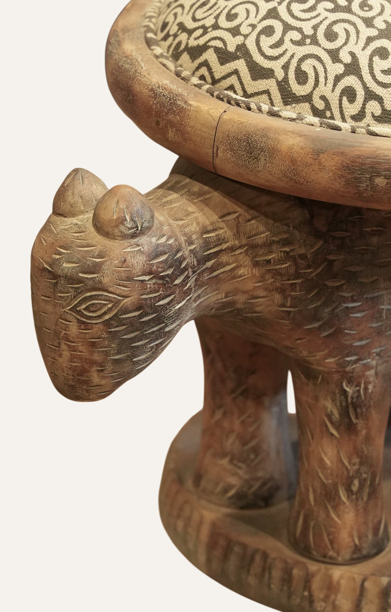 Hand-Carved Animal Motif Footstool